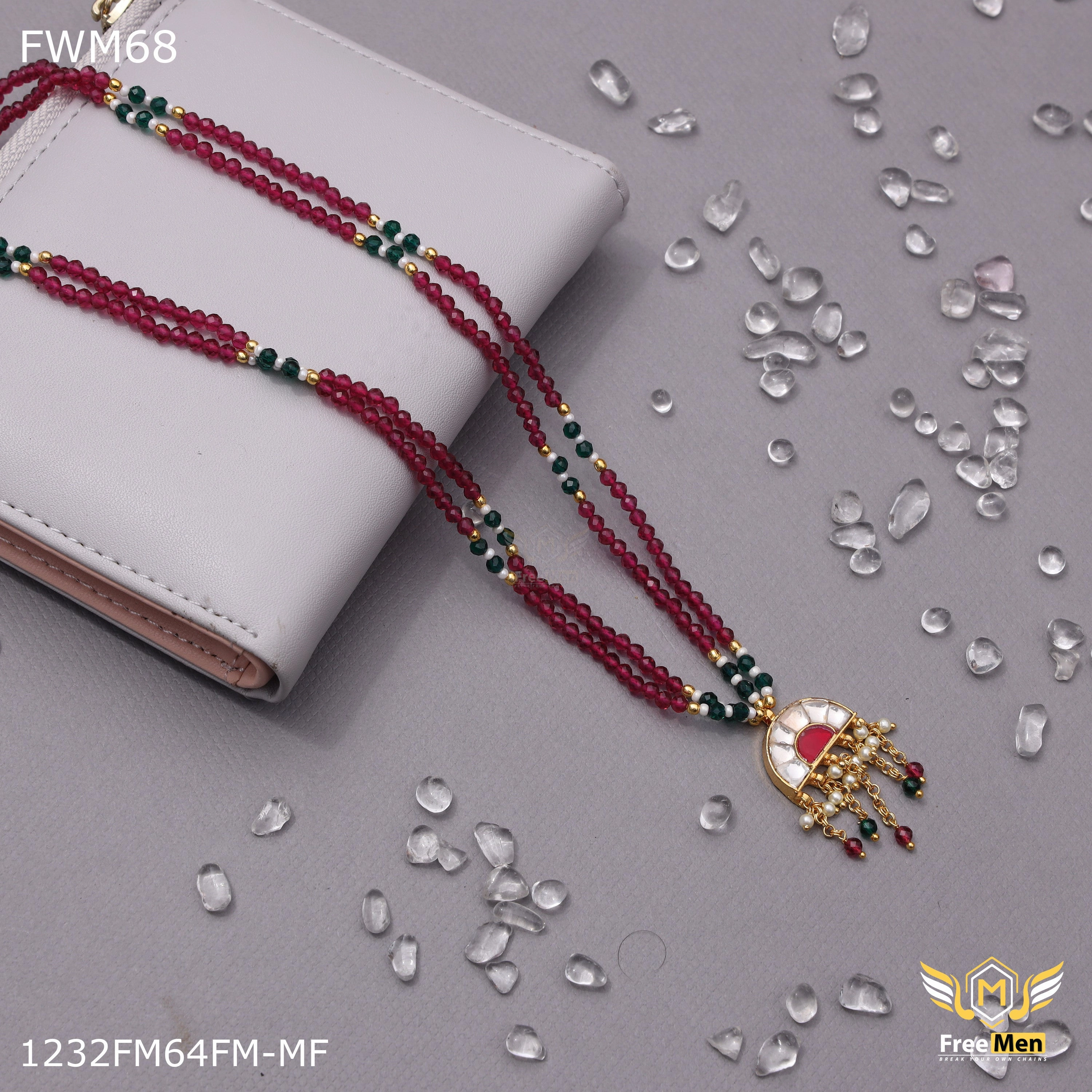 Freemen Two line pink ang gree mangalsutra for women - FWM68 Styled Accent Statement Style