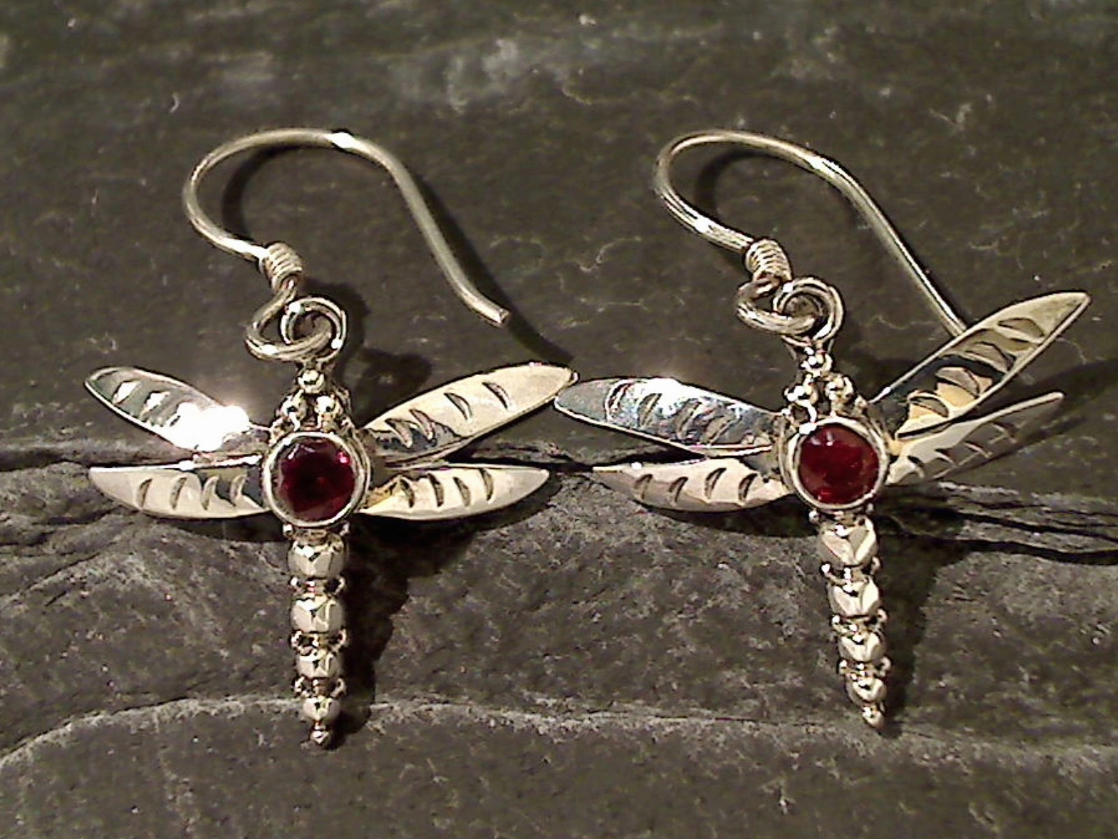 Classic Choice Garnet, .925 Dragonfly Earrings