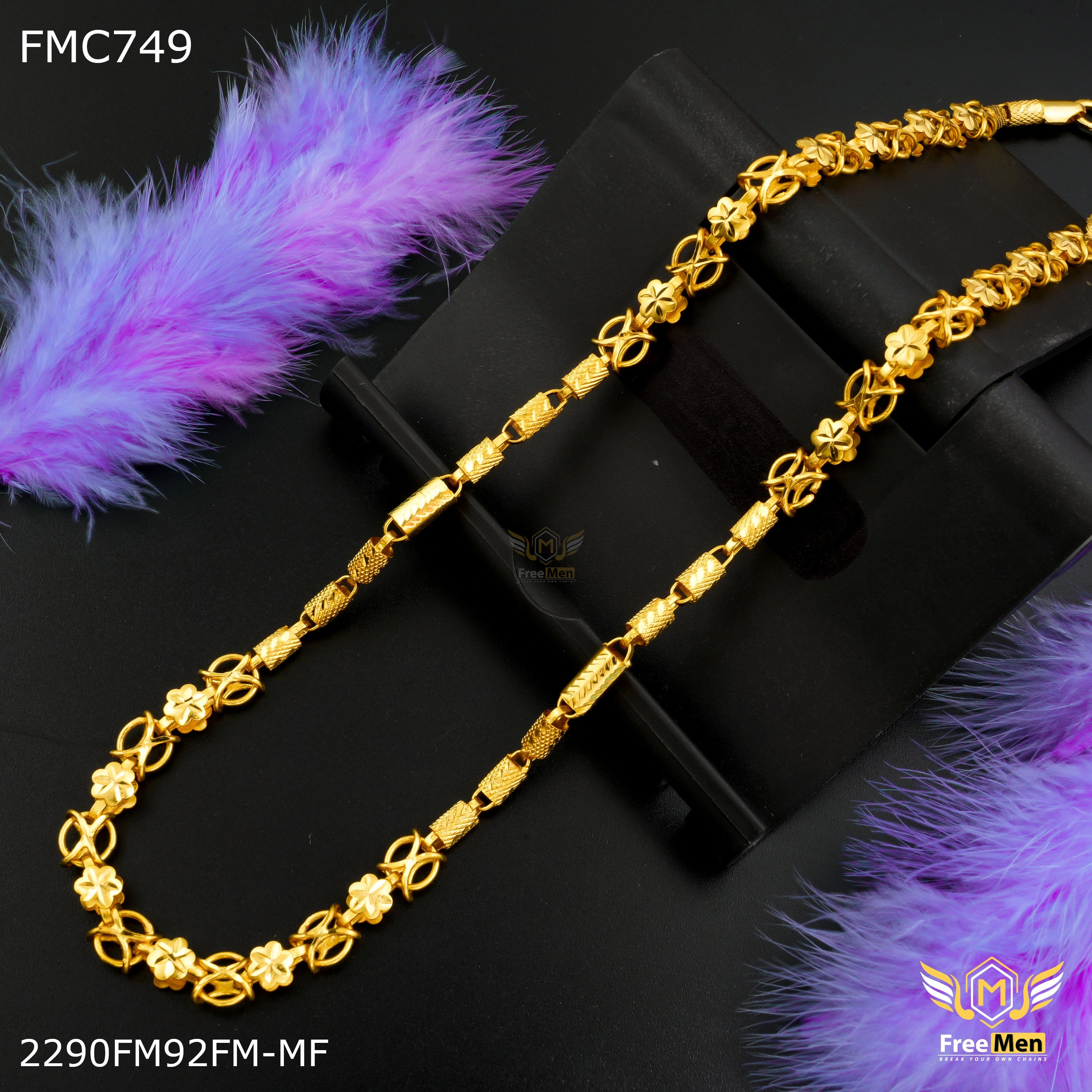 Night Glam Breezy Style Freemen Designer Flower with Pipe Golden Chain for Man - FMC749