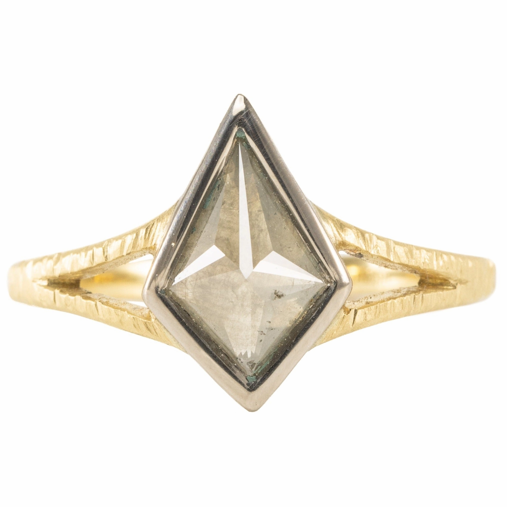 Graceful Motion OOAK Kite Shaped Grey Diamond Ring   Split Shank - 18k Gold   18k Palladium White Gold   Diamonds