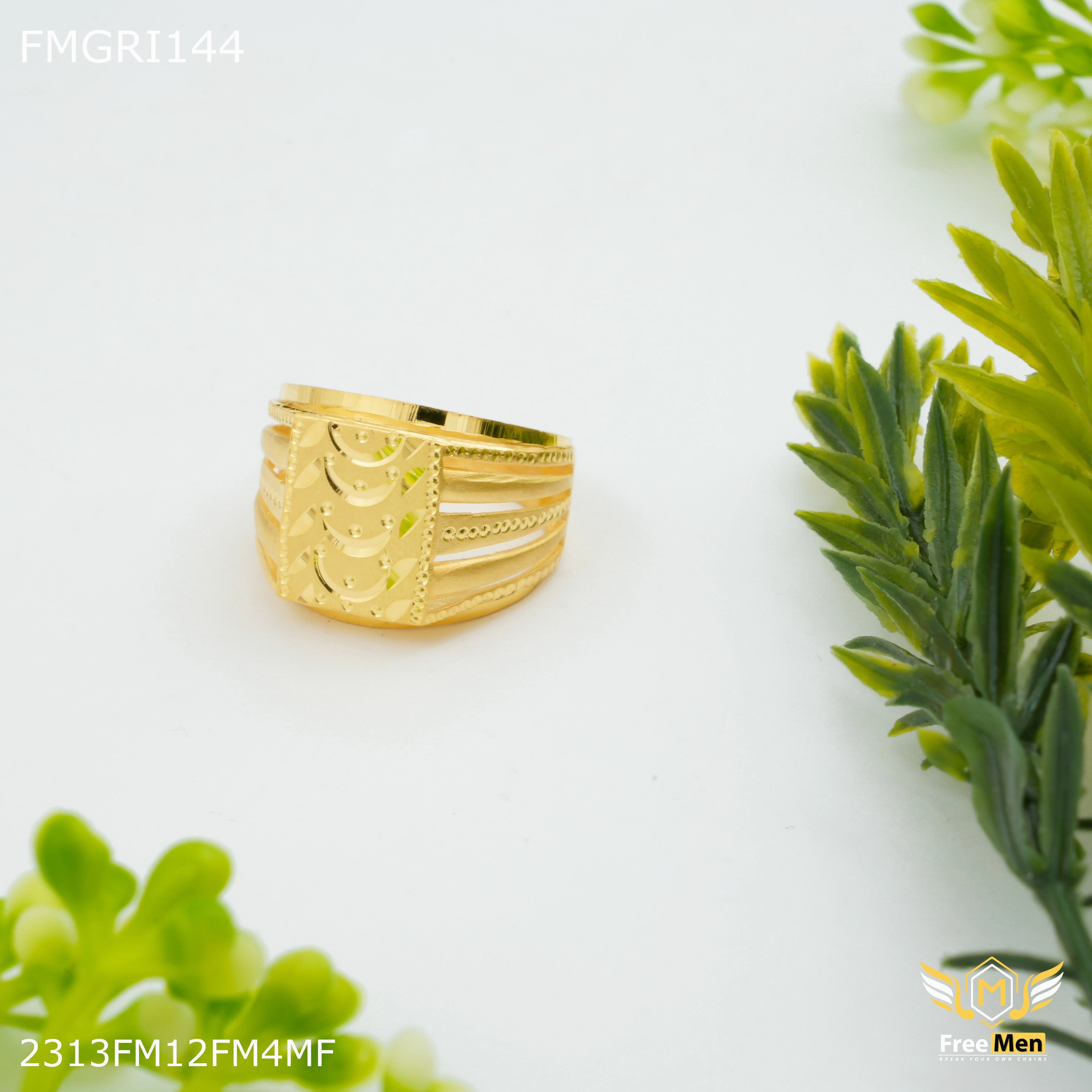 Graceful Form Rich Detailing Freeme 1gm C cut Squar Gold plated ring for men - FMGRI144