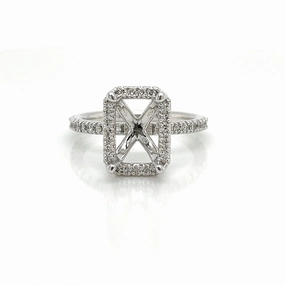 Emerald Center Halo Diamond Engagement Ring Setting in 14K White Gold (.50ctw) Glamorous Style Ribbon Winner