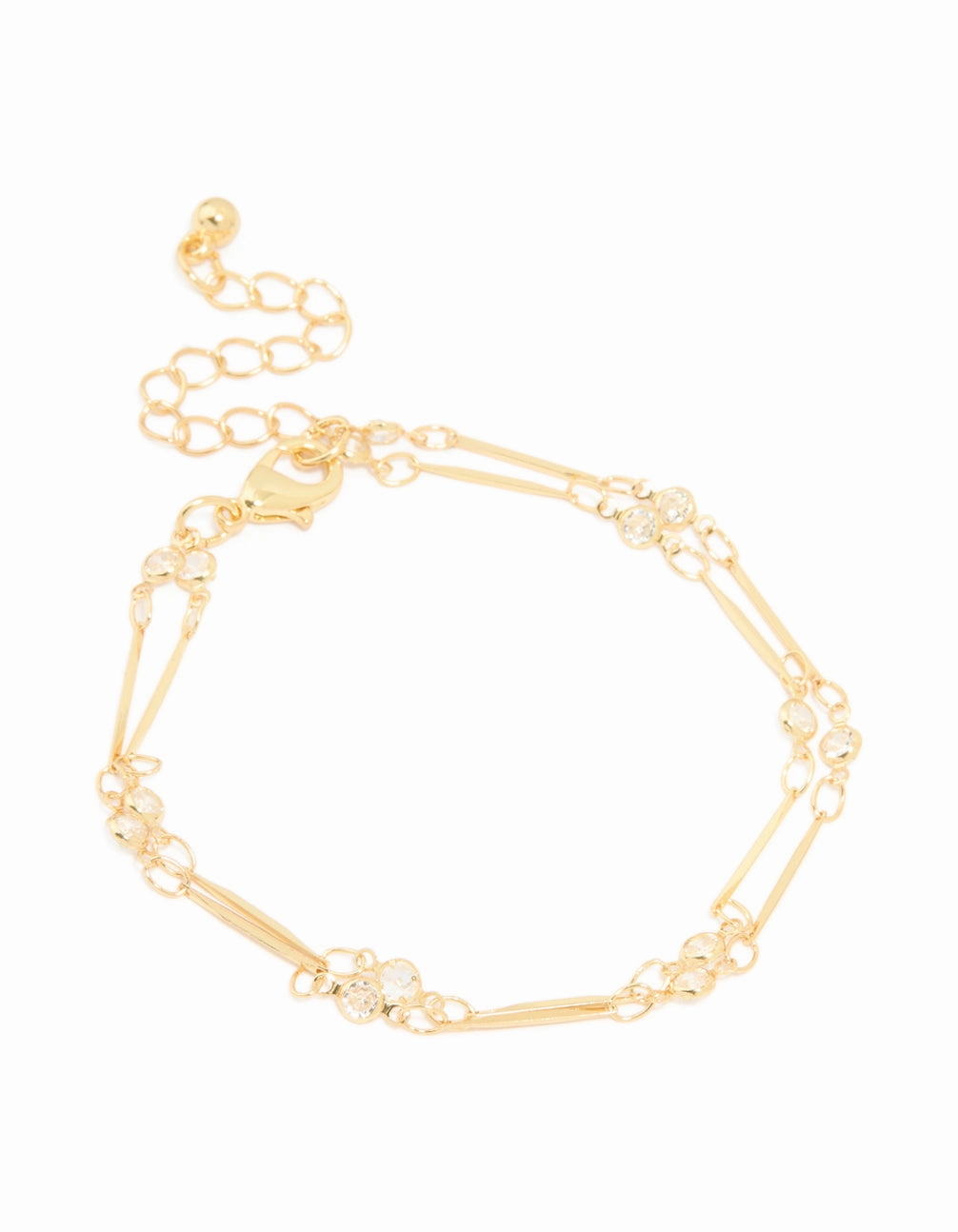Gold Plated Cubic Zirconia & Bar Layered Bracelet Shimmer Mood