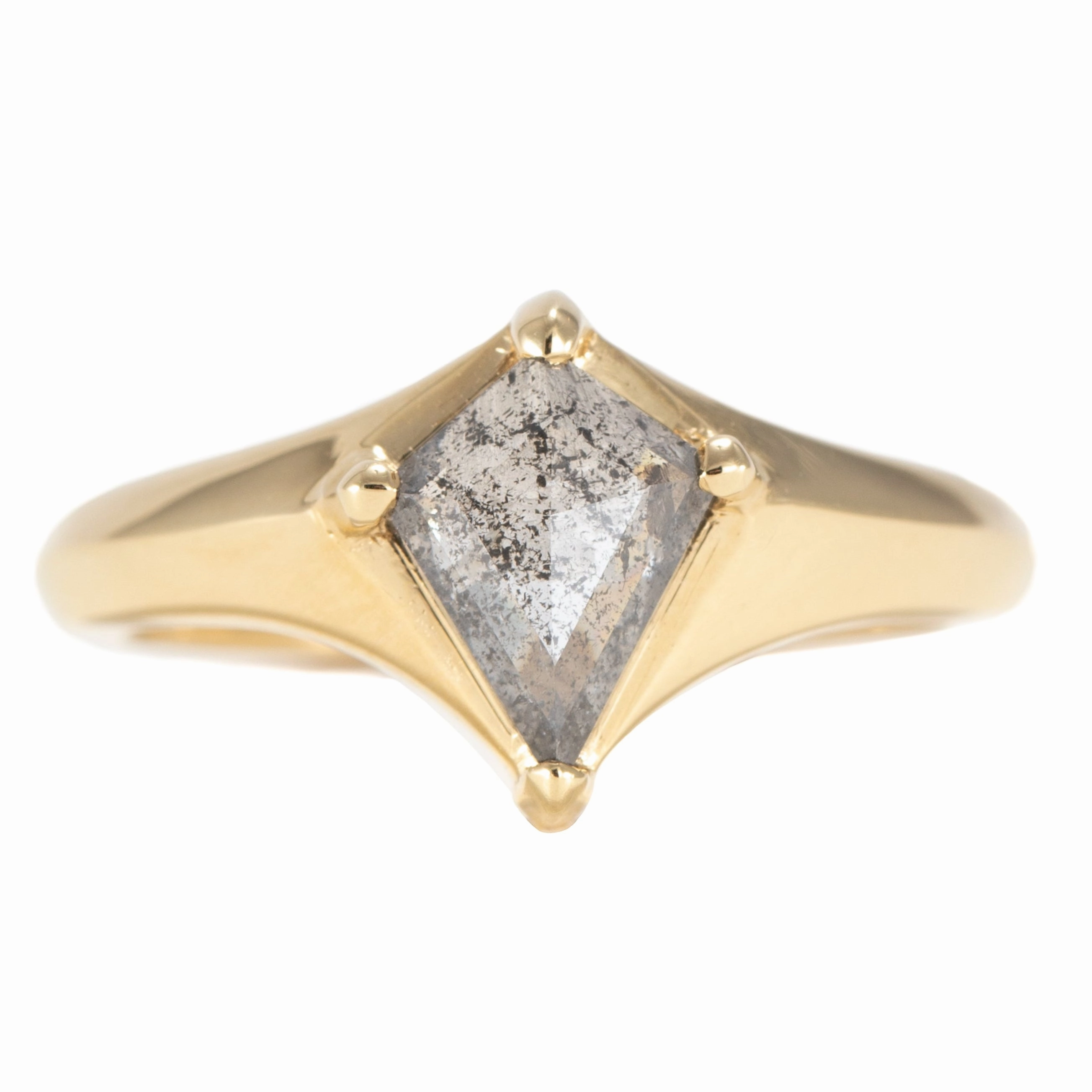 OOAK Dark Grey Kite Shaped Diamond Ring - 18k Gold Distinct Style