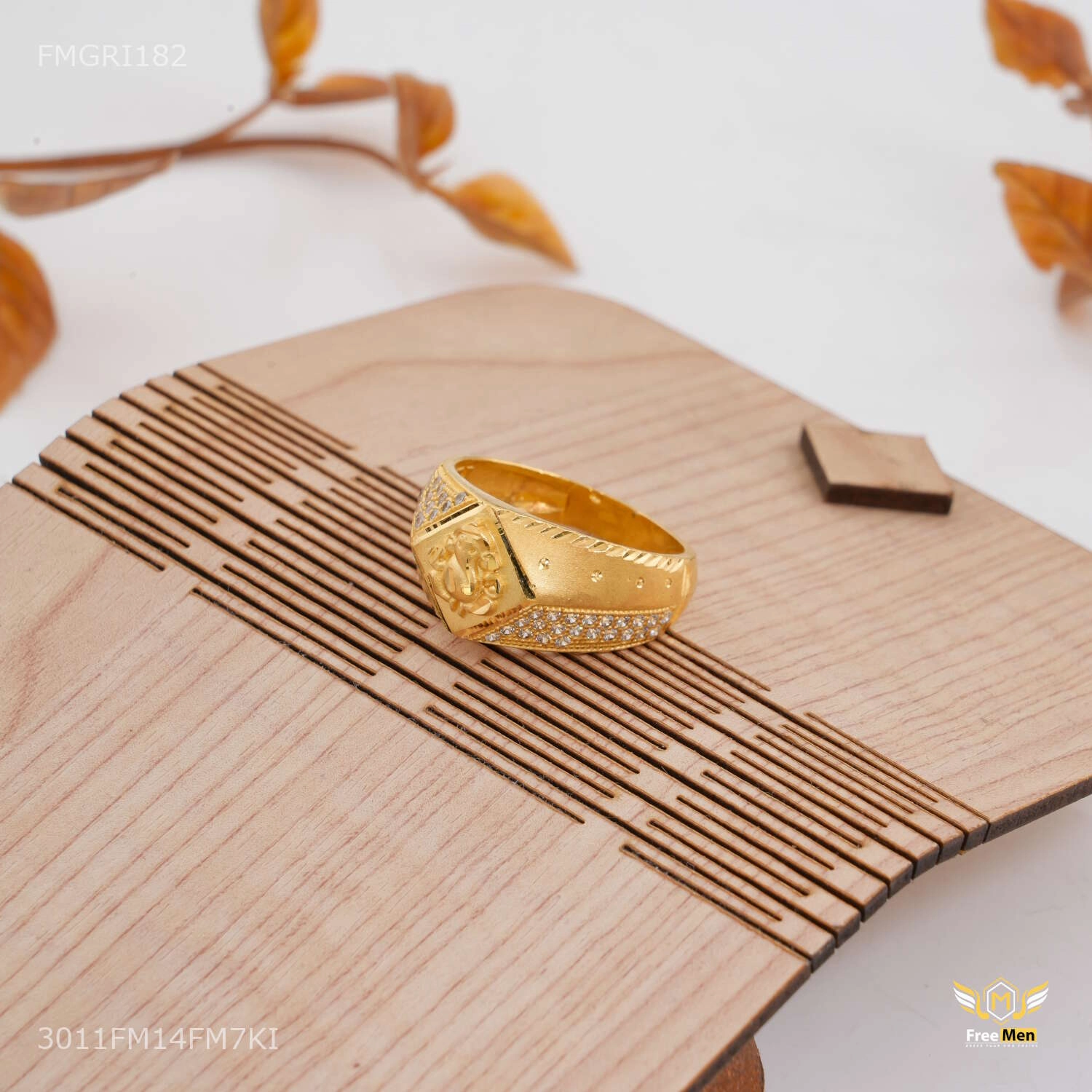 Ganpati ji with Dimond shape Gold plated ring design for men - FMGRI182 Effortless Glow