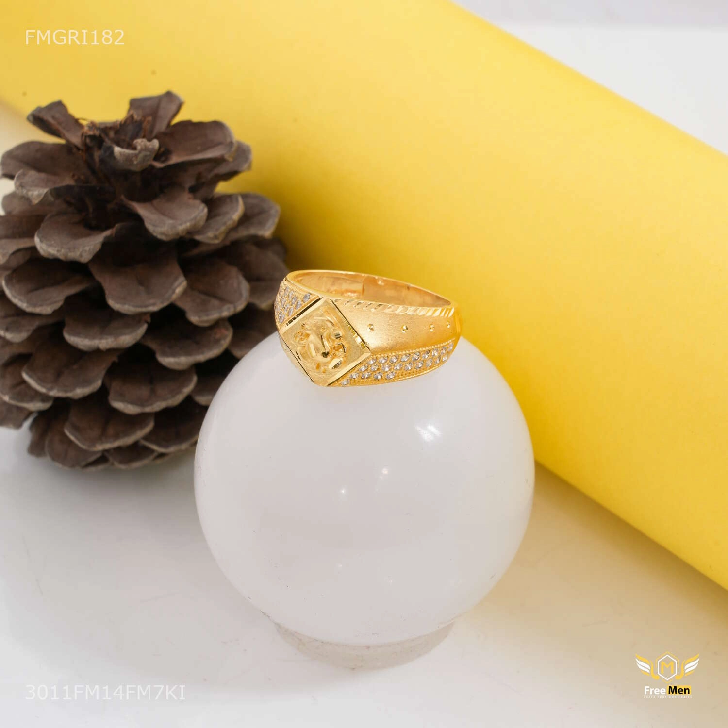 Ganpati ji with Dimond shape Gold plated ring design for men - FMGRI182 Bold Jewelry Feminine Glow