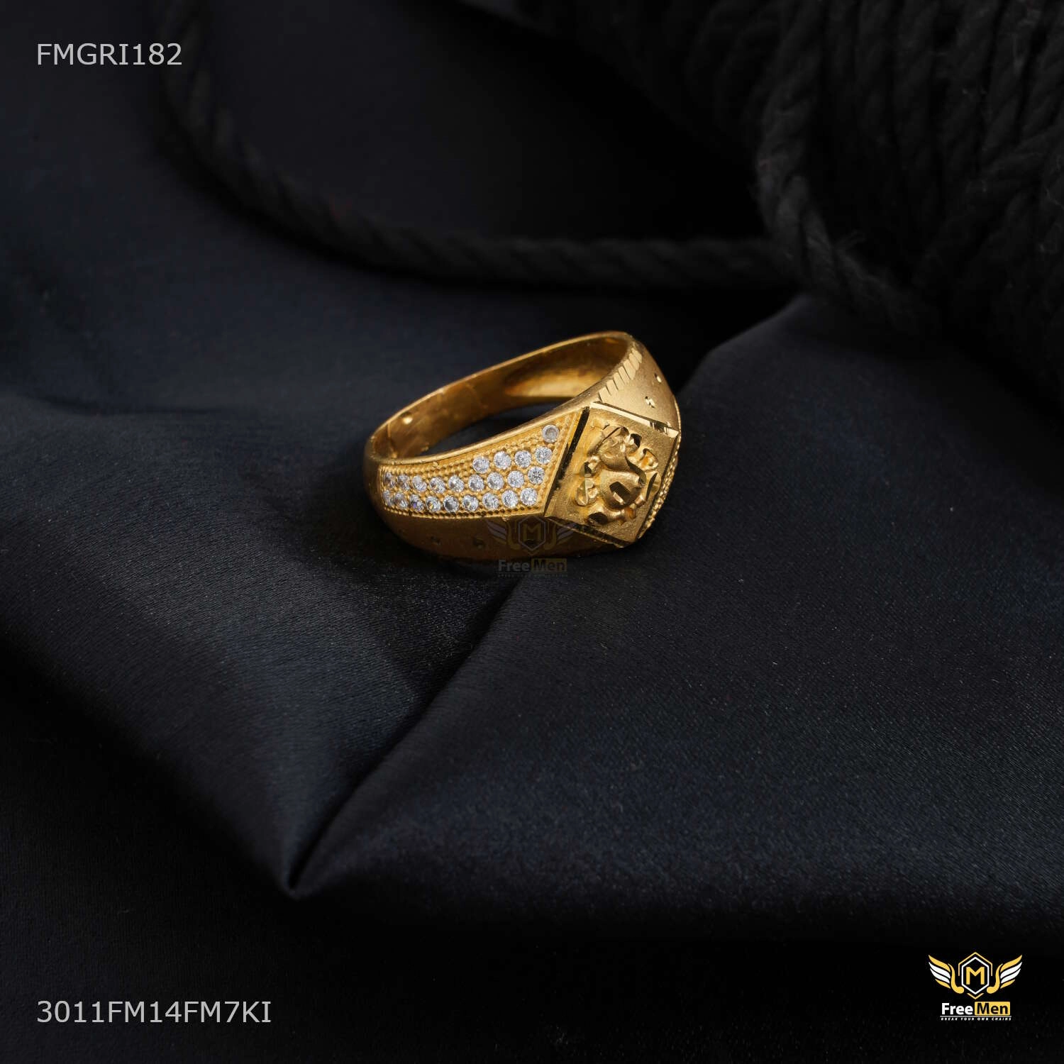 Timeless Duo Ganpati ji with Dimond shape Gold plated ring design for men - FMGRI182