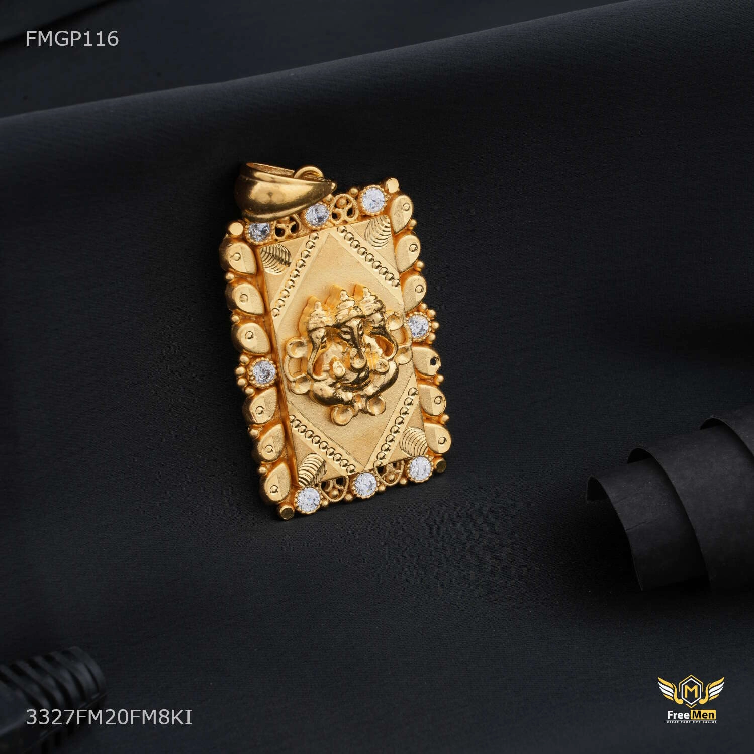 Lord Ganesha with Mini AD Gold Plated Pendant for Men - FMGP116 Polished Touch