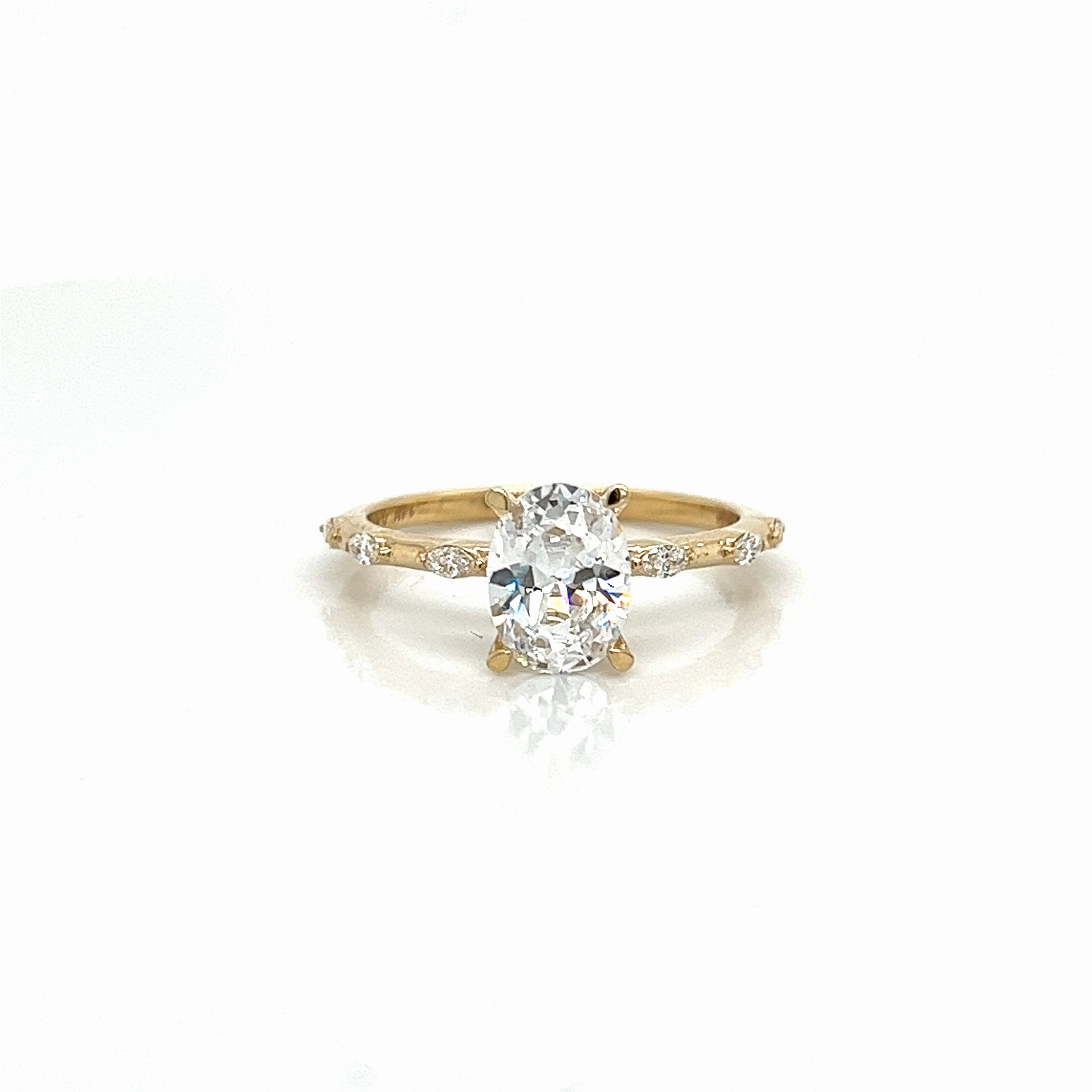 Oval Center Side Stone Diamond Engagement Ring Setting in 14K Yellow Gold (.12ctw) Artistic Adornment Casual Flow