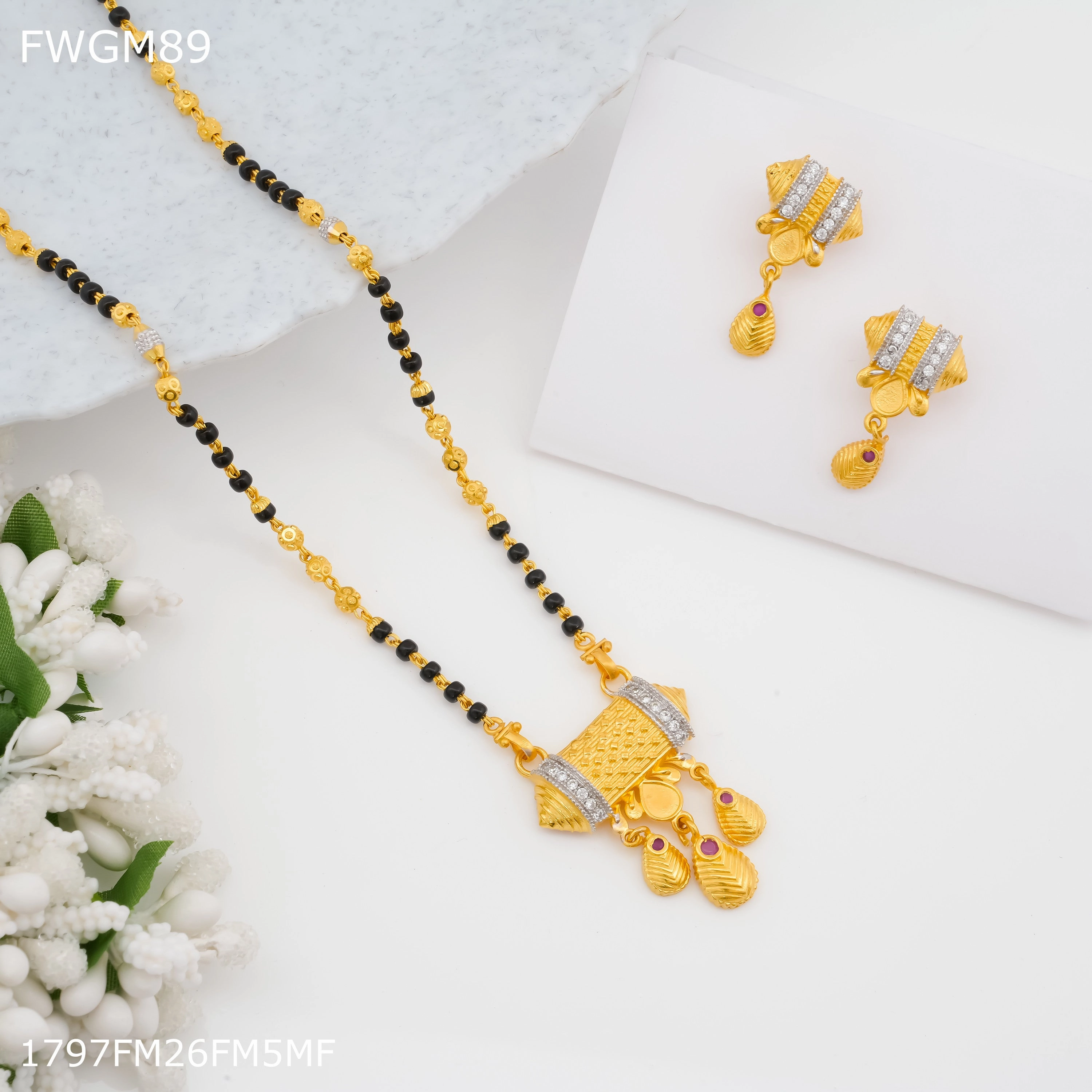 Comfort Fit Signature Flair Freemen 1MG One line box mangalsutra with earrings for women - FWGM89