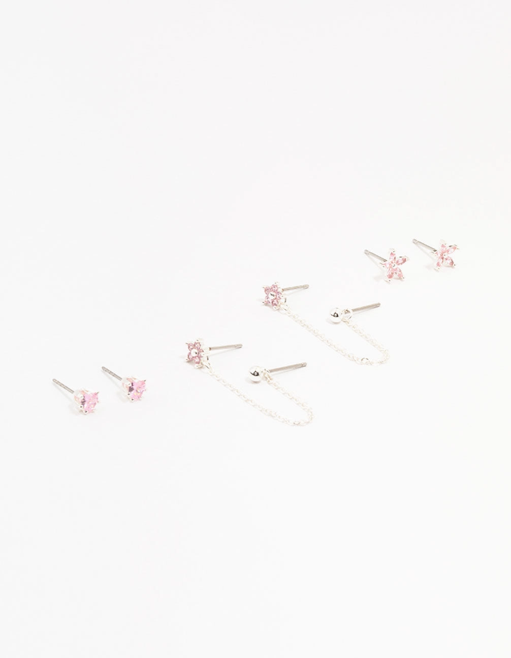 Silver Plated Brass  Heart Flower Chain Earrings 3-Pack Casual Design Classic Choice