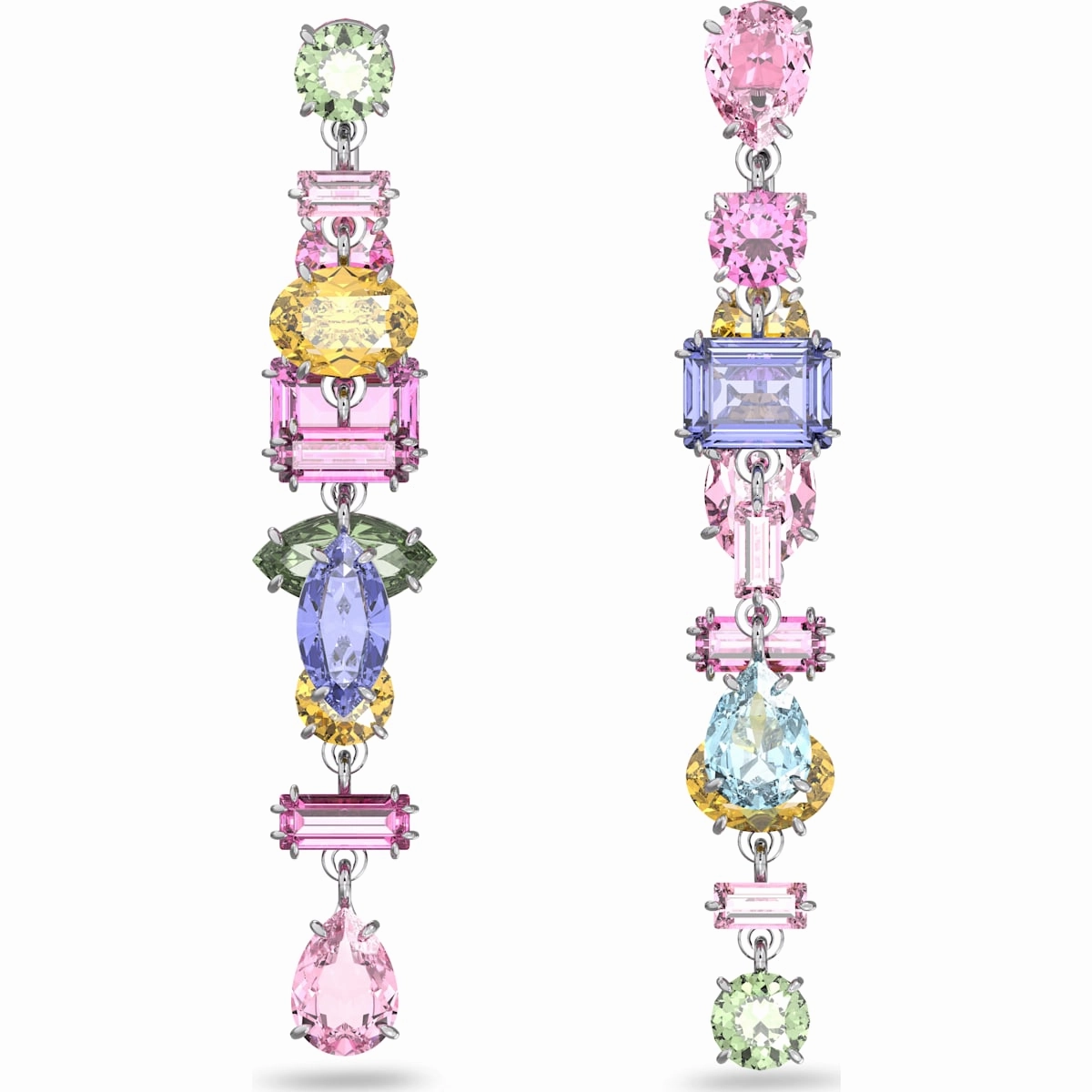 Swarovski Gema drop earrings, Long, Multicolored, Rhodium plated Shining Sparkle