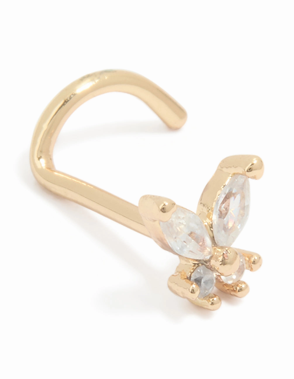 Stylish Spark Refined Light Surgical Steel Cubic Zirconia Butterfly Threadless Nose Stud