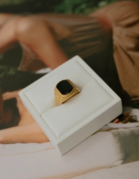 Square Stone Signet Ring ?C Gold Petite Edge Radiant Jewelry Shine