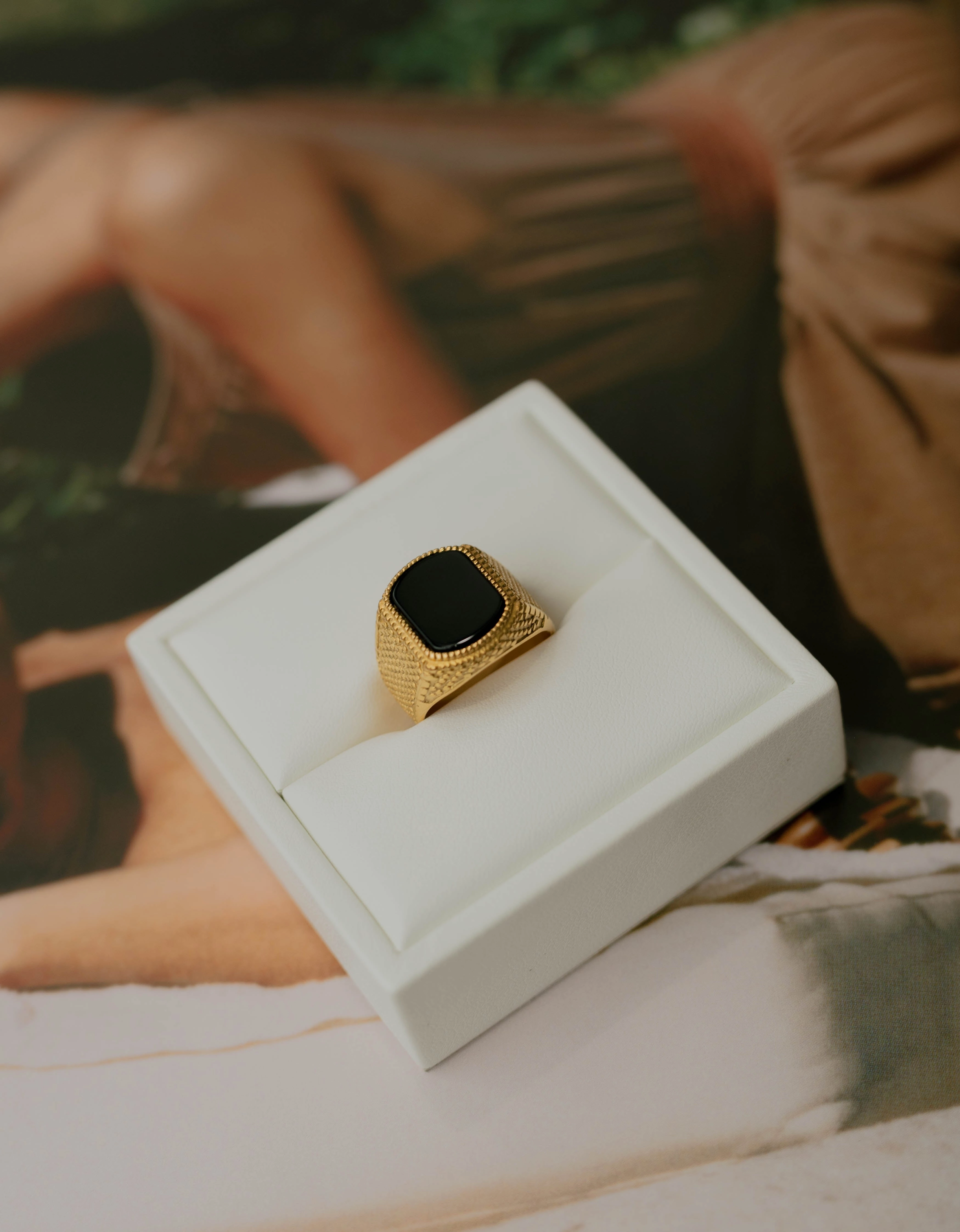 Square Stone Signet Ring ?C Gold Petite Edge Radiant Jewelry Shine