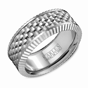 Carlex Carved 8.5mm Wedding Ring in 18K White Gold Polished Accent Quality Craft