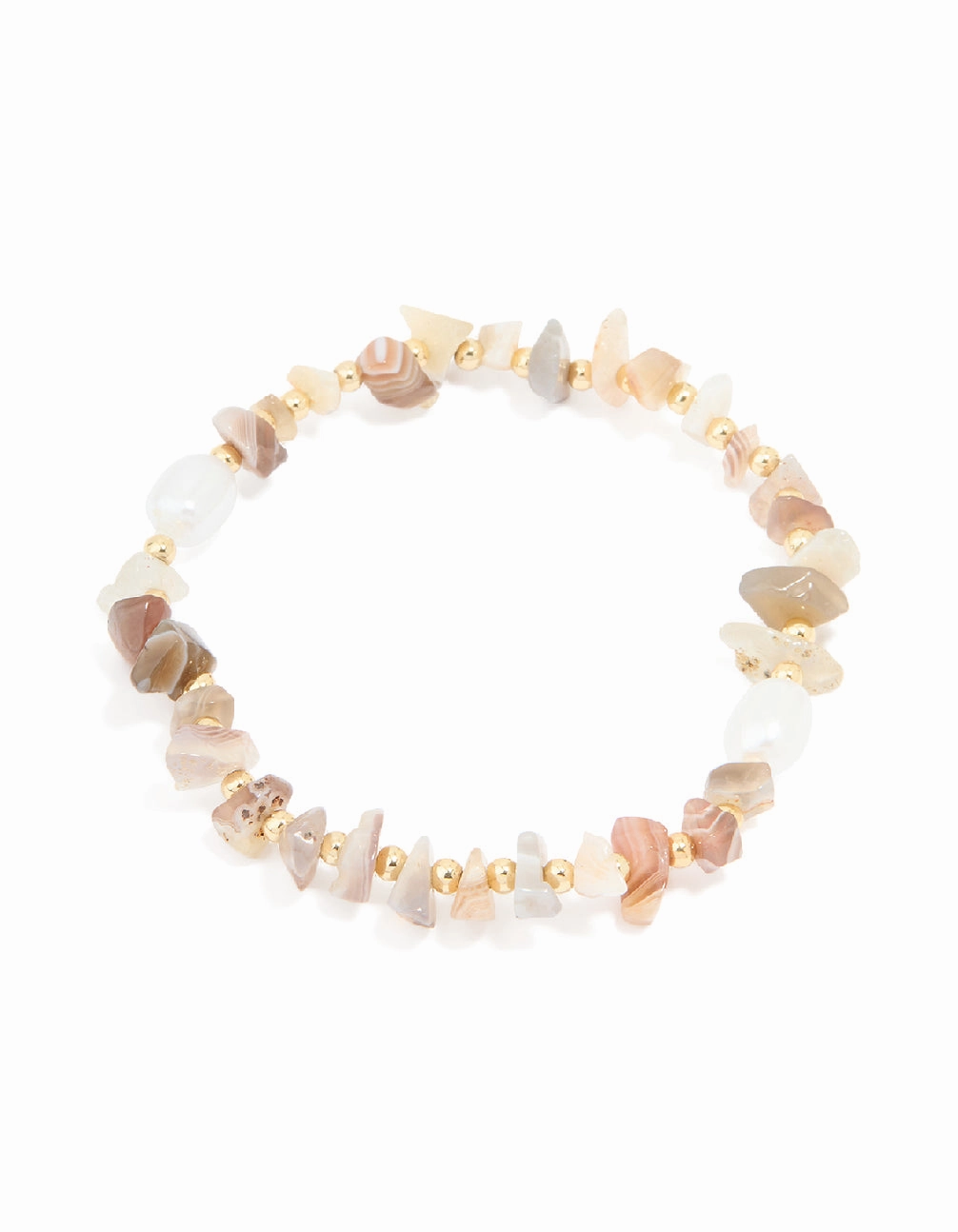 Handmade pieces Chic Fusion Gold Plated Mixed Semi Precious Stone & Pearl Stretch Bracelet