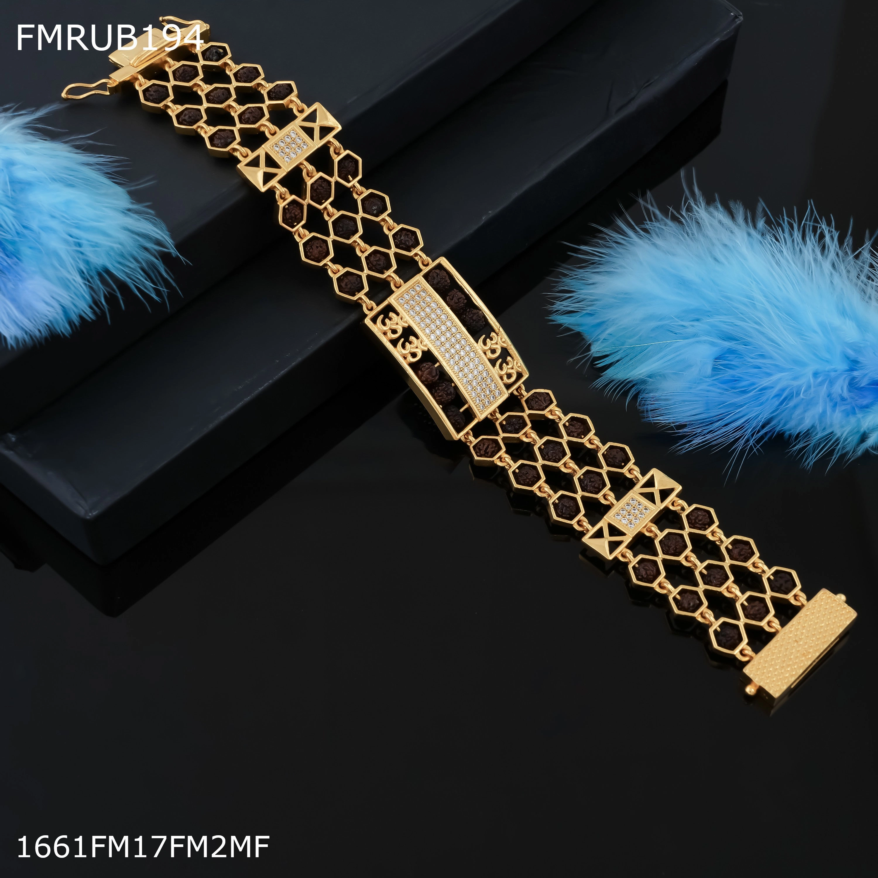 Glow Accent Day Look Freemen Om ad Three line rudraksha bracelet for Man - FMRUB194