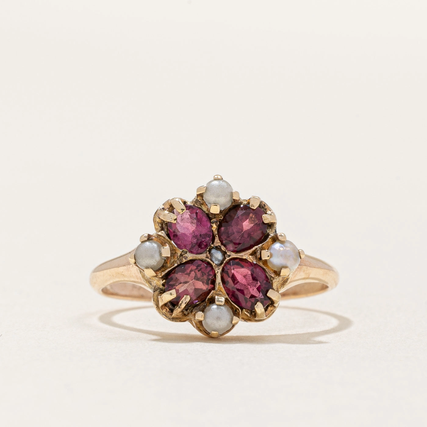 Vintage Tourmaline & Pearl Ring | 0.60ctw | SZ 5.5 | Golden Tone