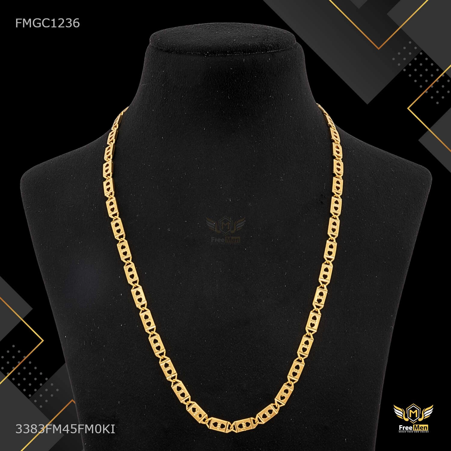 Mini Dual Heart Nawabi gold plated chain For Man - FMGC1236 Warm Light