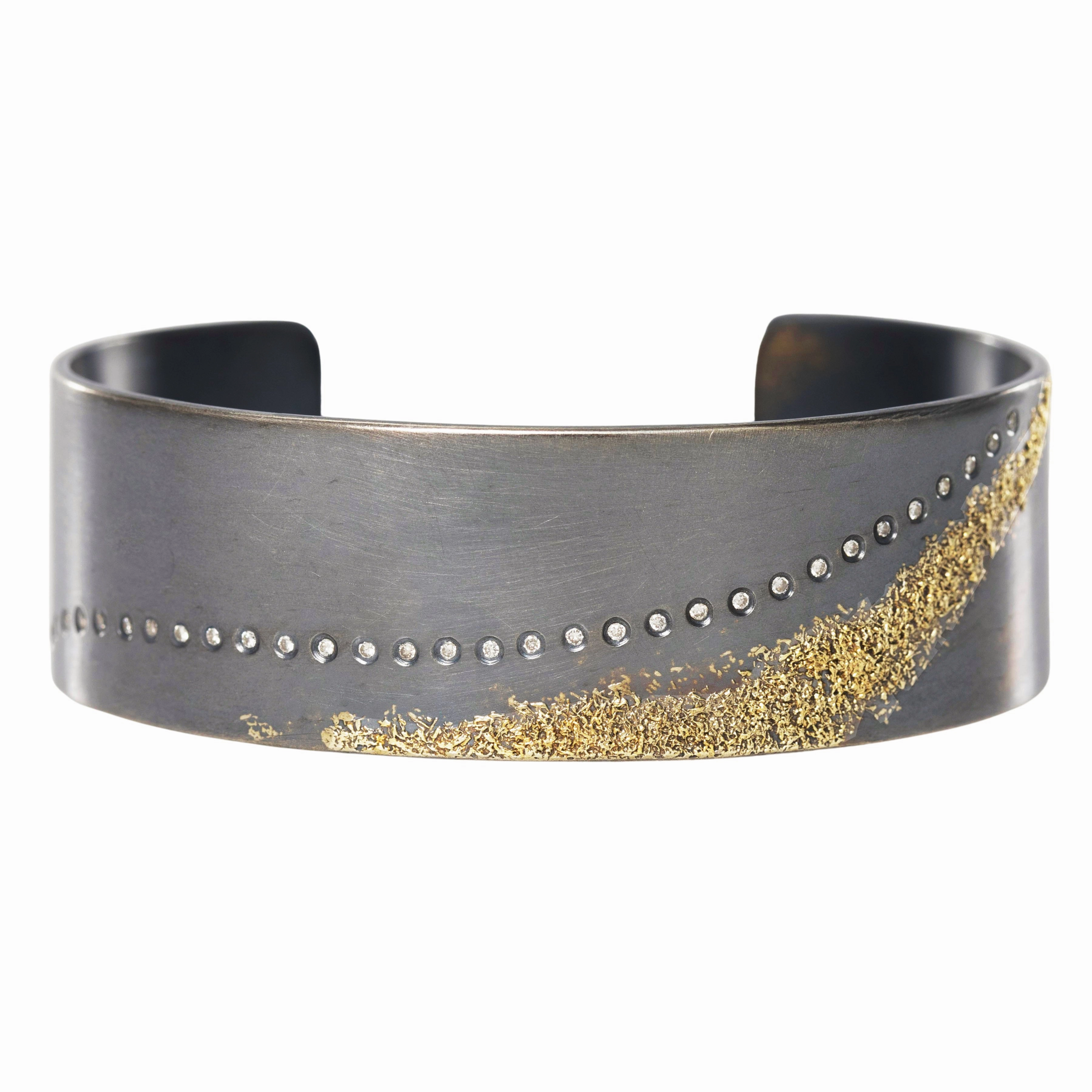 Slice Diamond Cuff 3.0 (no back rails) - 22k Gold, Oxidized Silver   Reclaimed Diamonds Classic Finish Stylish Touch