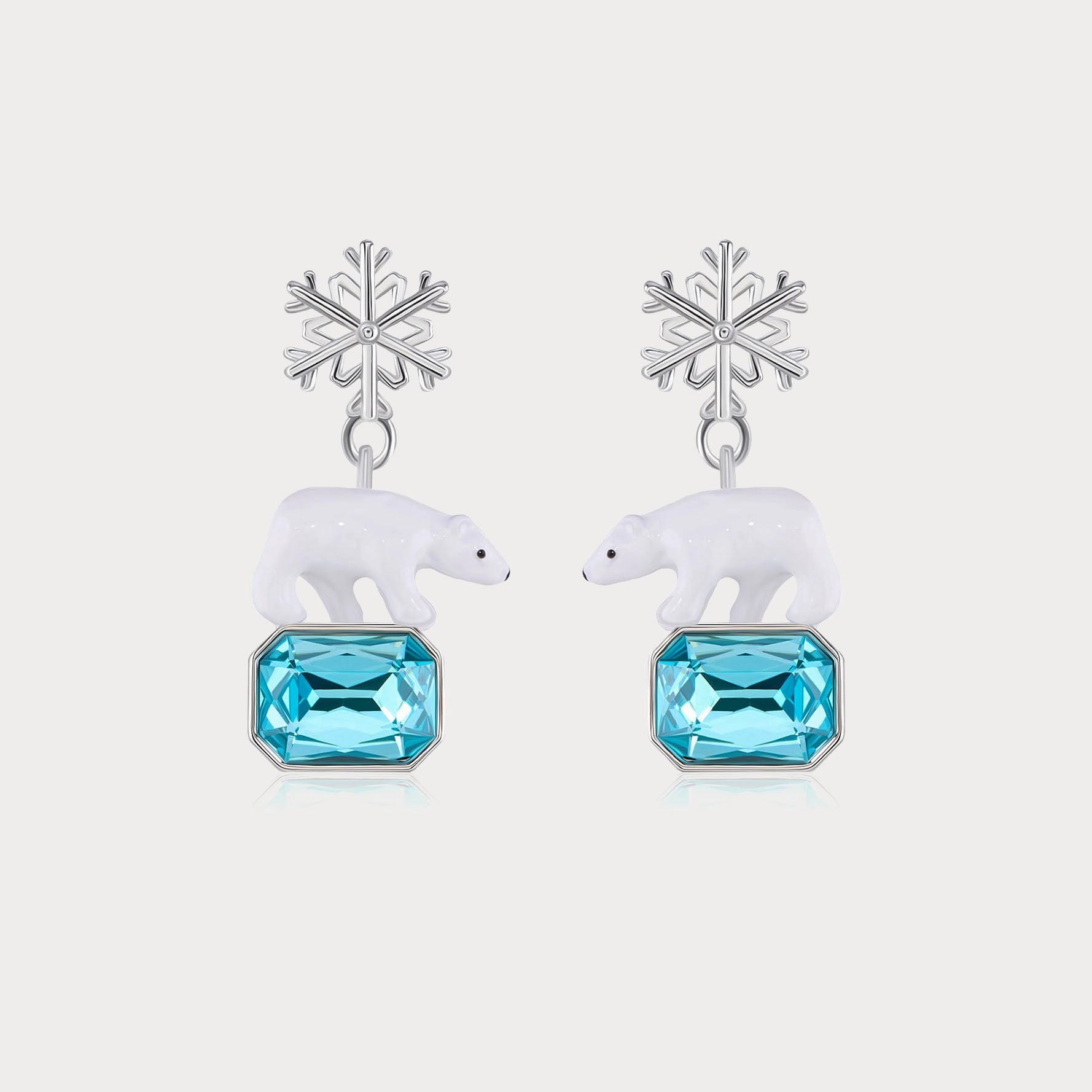 Radiant Accent Snowflake Polar Bear Earrings
