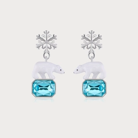 Radiant Accent Snowflake Polar Bear Earrings