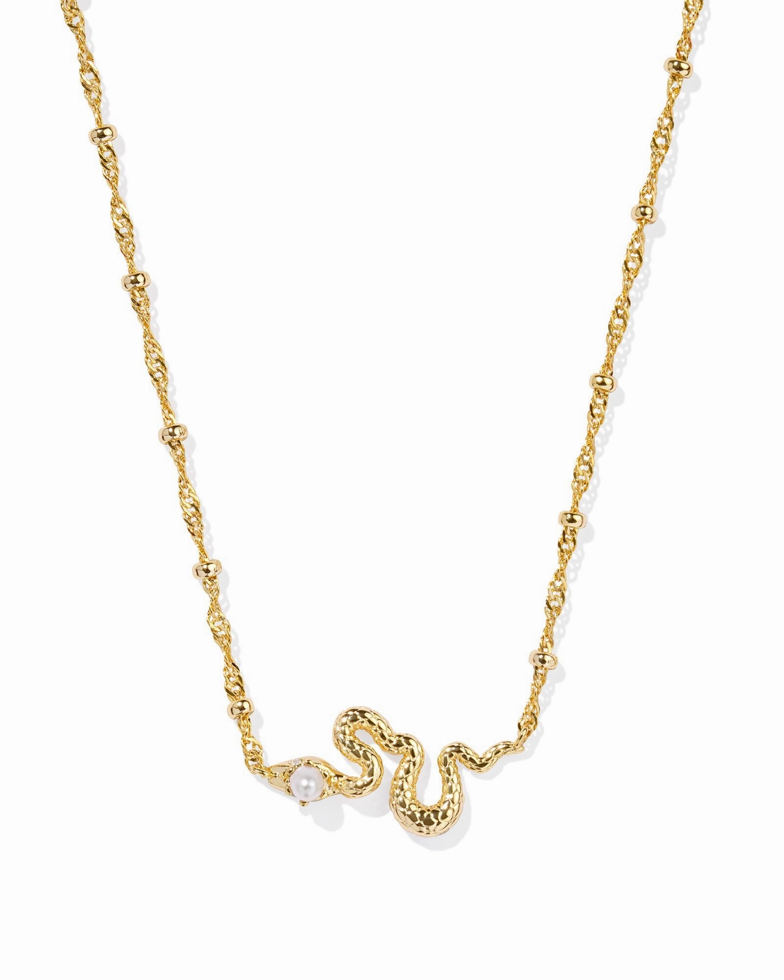 Evening Detail Fashion Design Kendra Scott Lyle Gold Snake Short Pendant Necklace in White Pearl