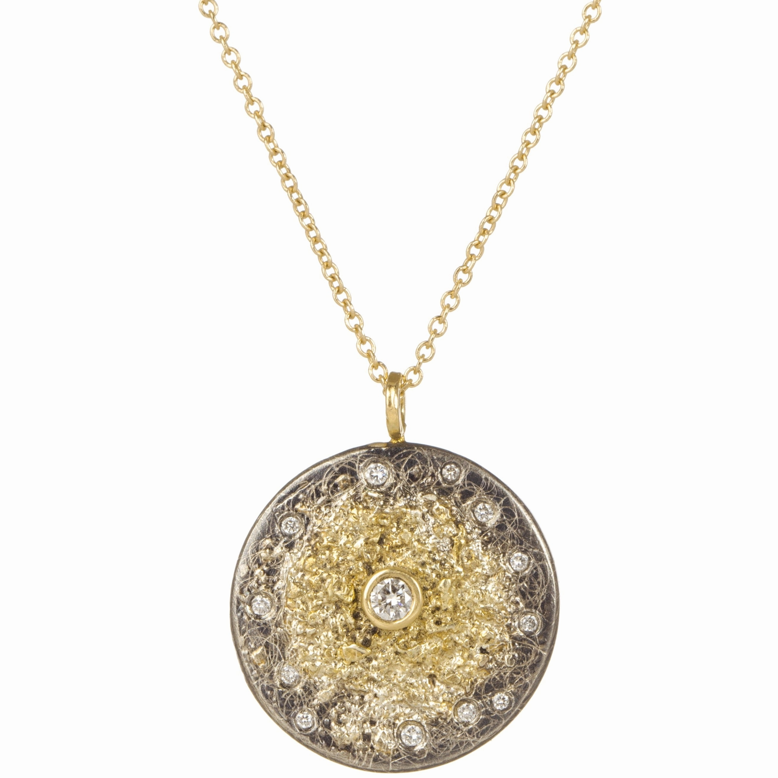 Starburst Necklace on 14k Gold Chain - 22k/18k/14k Gold, Oxidized Silver   VS Diamonds Charming Touch Enchanted Edge