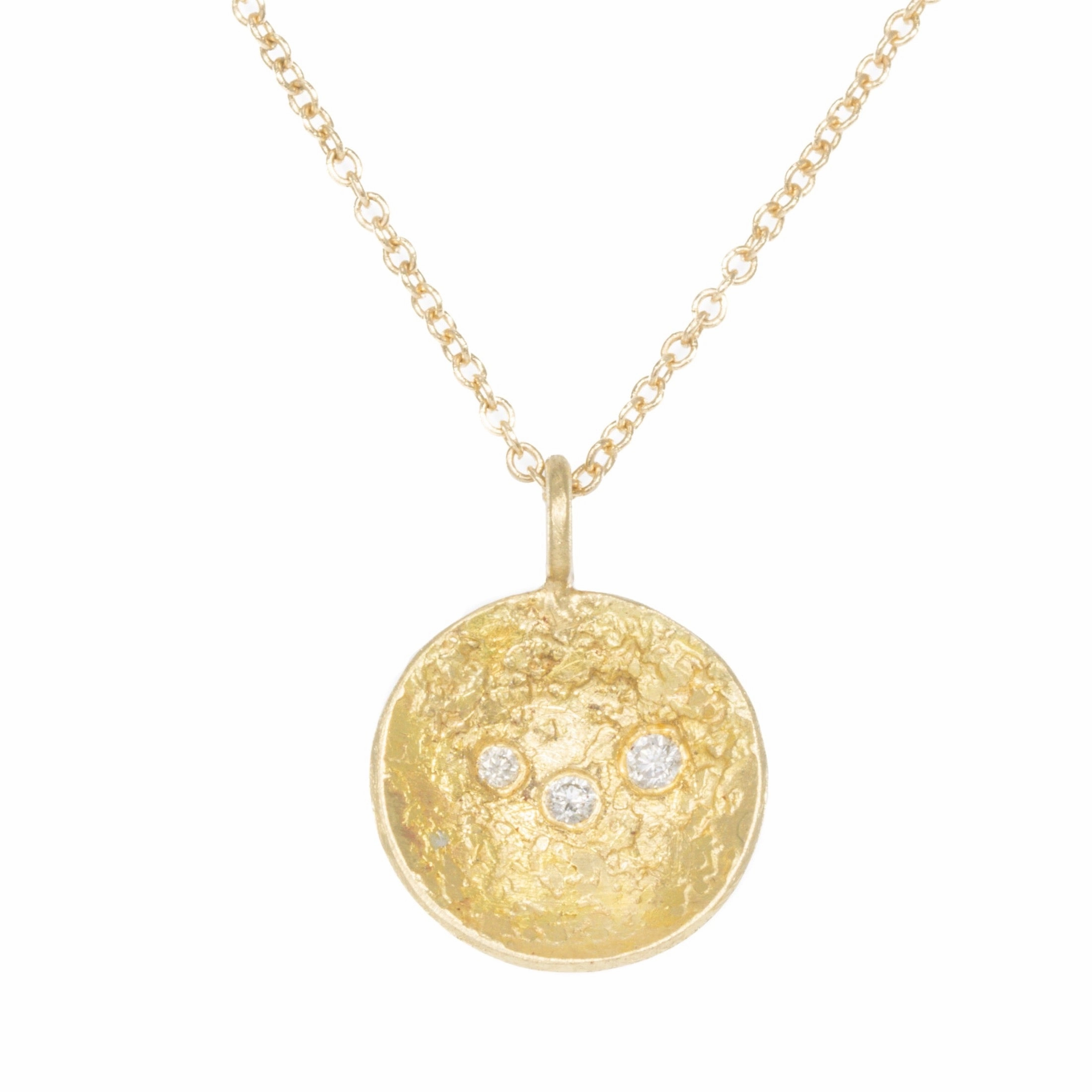 Double Gold Moon Surface Pendant on 14k Gold Chain - 18ky/14ky Gold   Reclaimed VS White Diamonds Sophisticated Edge