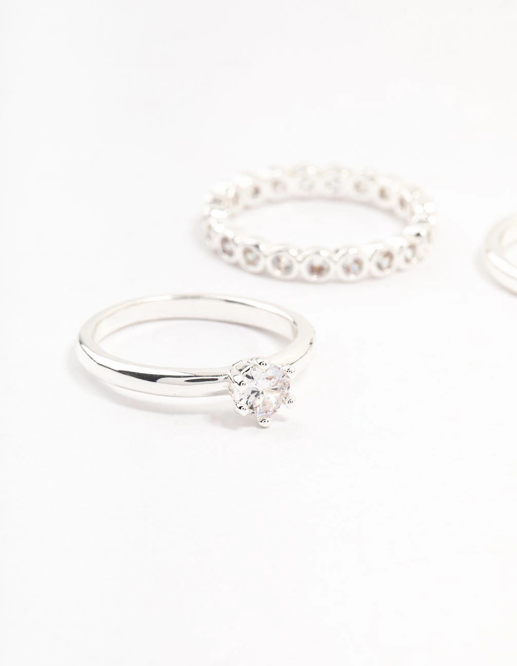 Refined Lines Refined Elegance Silver Plated Fine Round Cubic Zirconia Stacking Rings 3-Pack