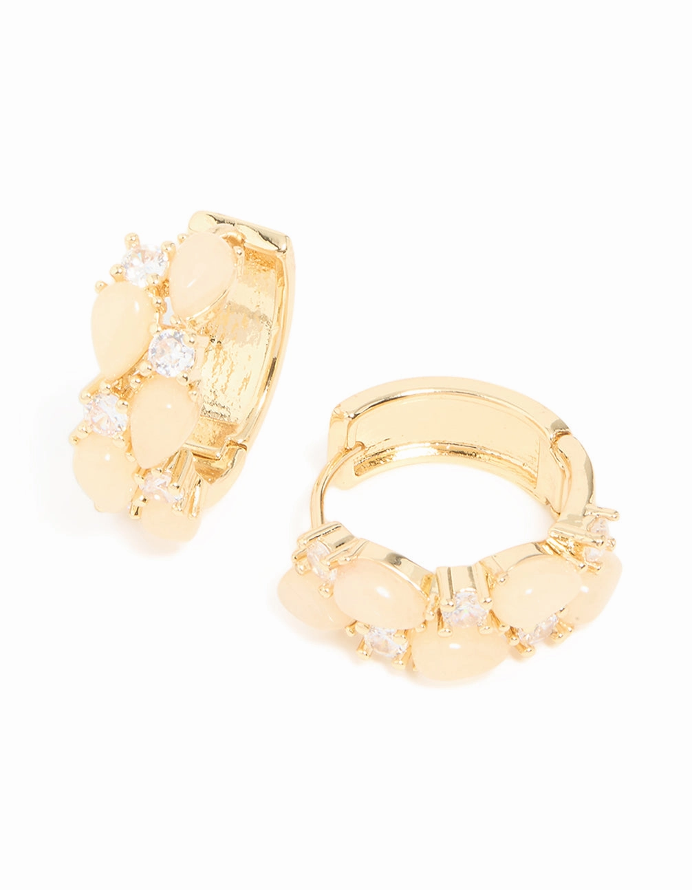 Gold Plated Rose Quartz & Cubic Zirconia Hoop Earrings Fashion Appeal