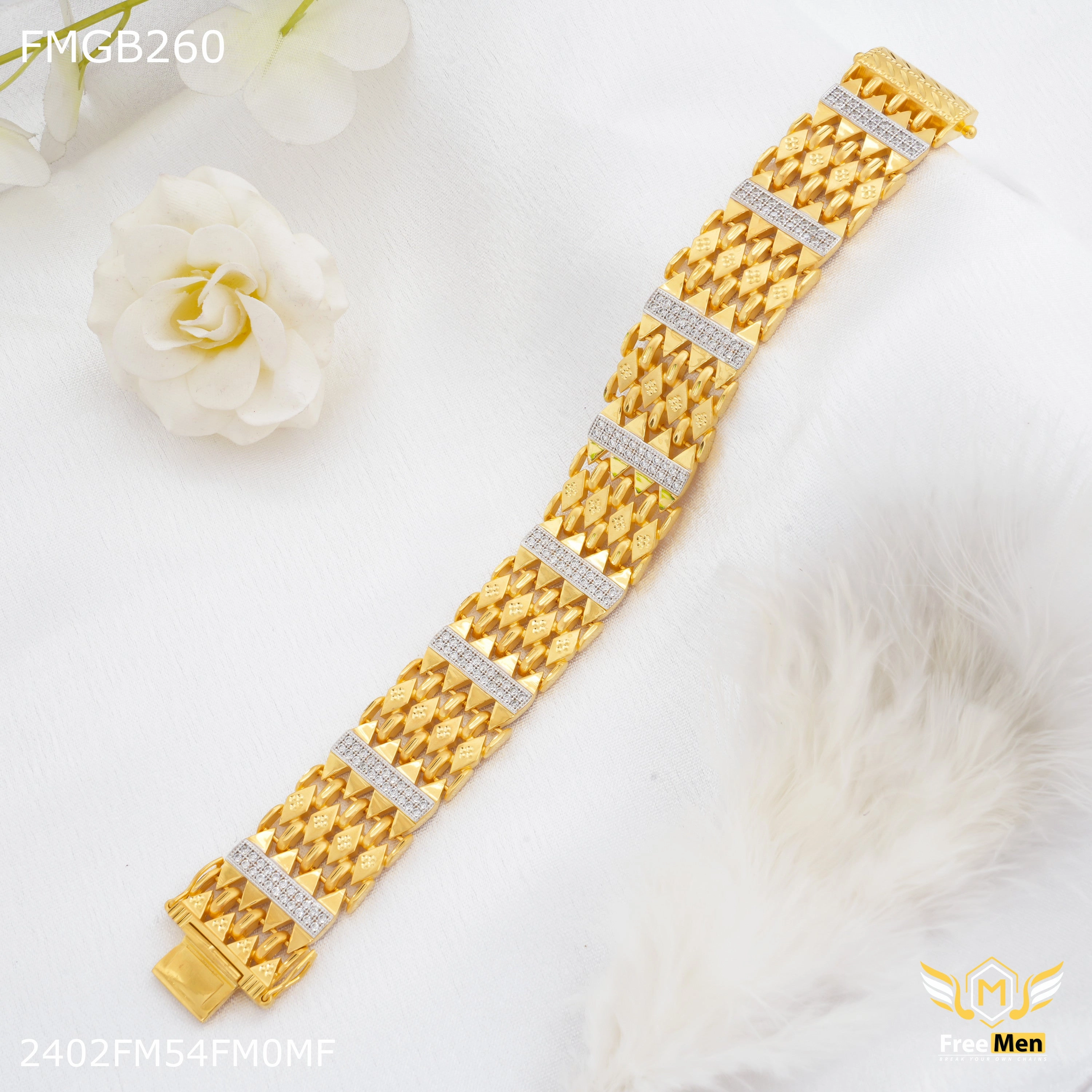 Freemen Designer Dimond cutting with AD Bracelate for Men - FMGB260 Radiant Statement Gift For Him