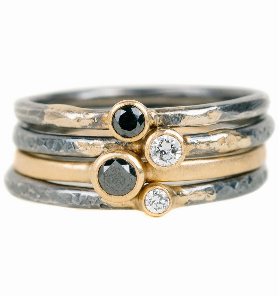 Distinctive Style Pieces Refined Flow Shine On Birthstone Stackers- 18k Gold, Oxidized Silver   Reclaimed VS Diamonds, Black Diamonds
