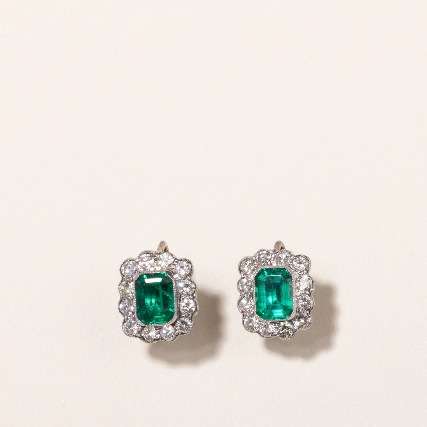 Photo Ready Fashion Gift Platinum Synthetic Emerald and Diamond Earrings | 3.28ctw, 1.33ctw | 1.2x1.3cm