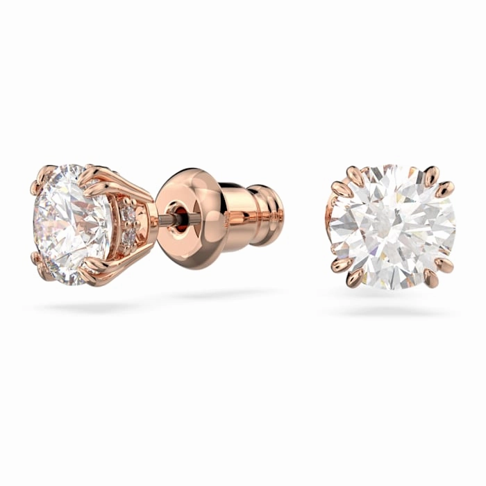 Bold Combo Artistic Flair Swarovski Constella stud earrings, Round cut, White, Rose gold-tone plated