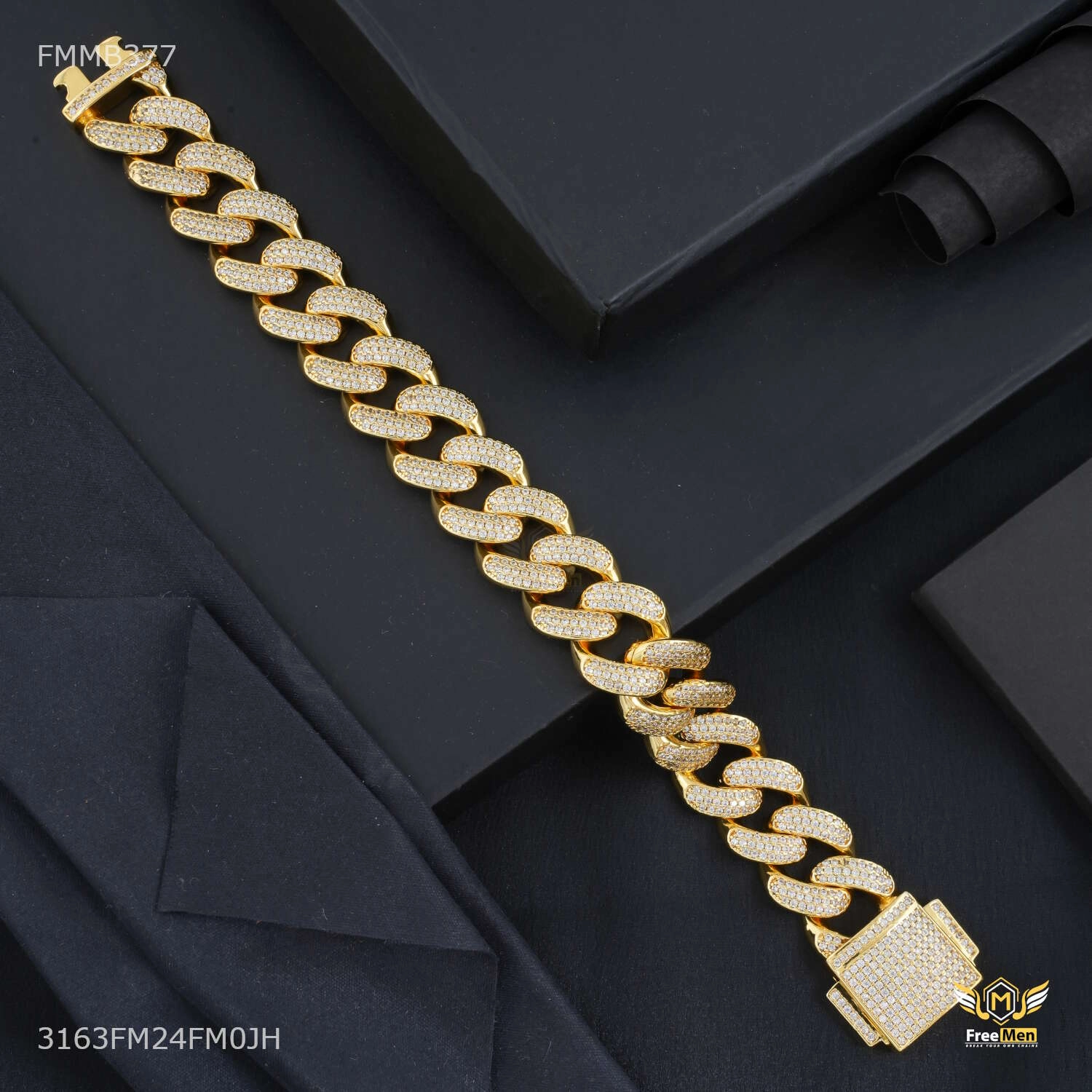 Outdoor Glam Broad Ring to Ring Dimonds Bracelet for Men - FMMB377