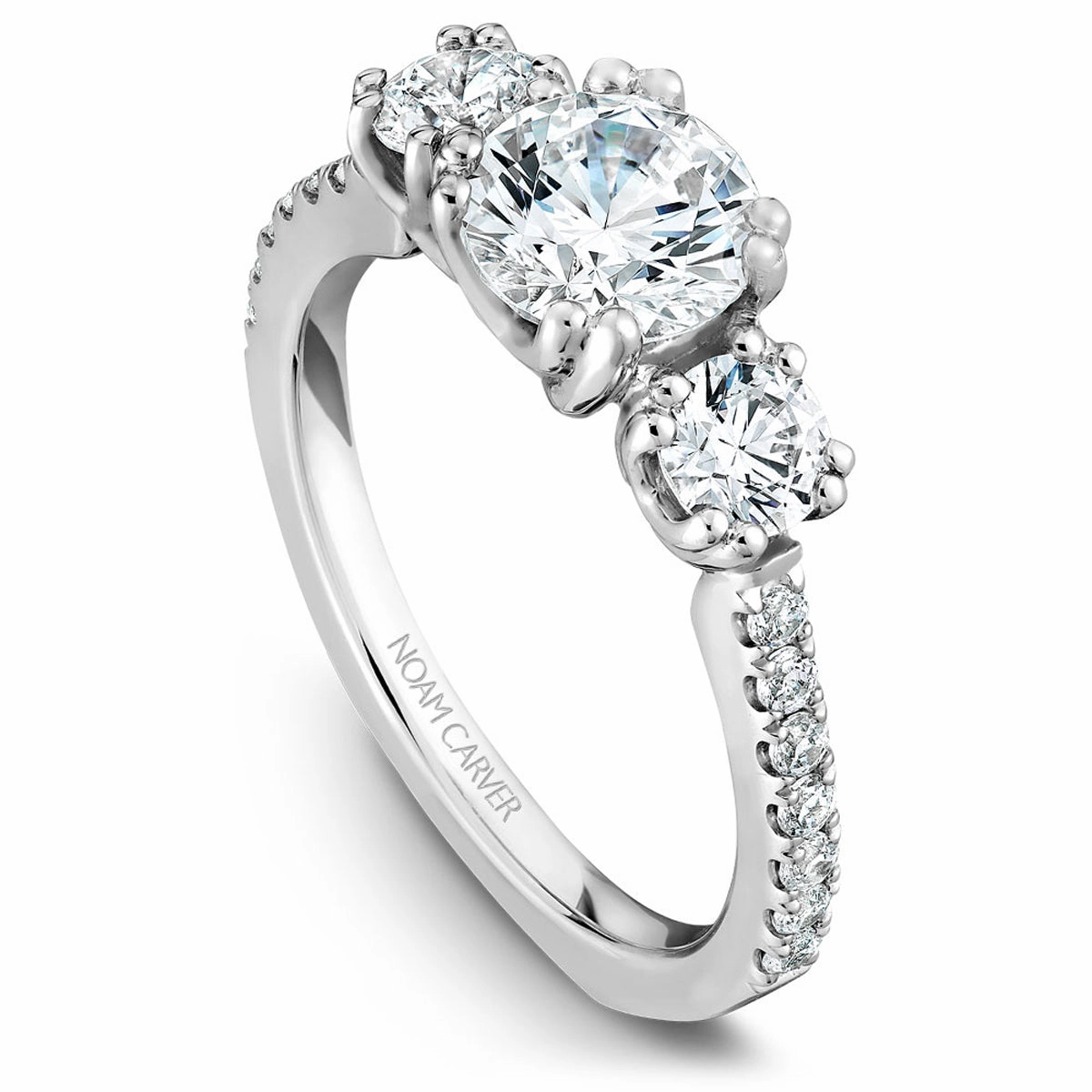 Noam Carver Three-Stone Diamond Engagement Ring in White Gold Shimmer Look