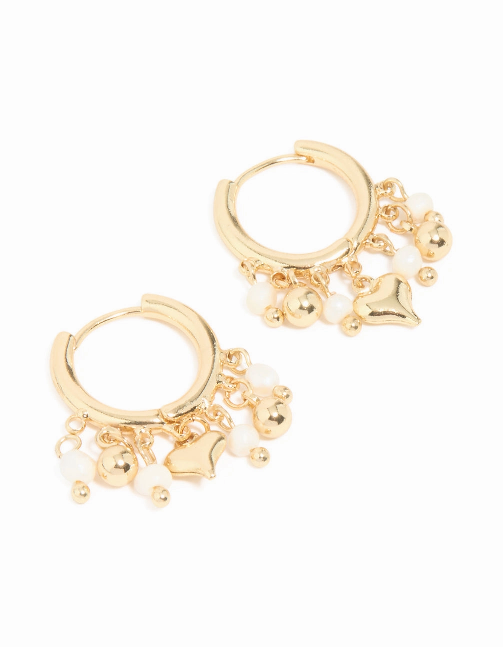 Gold Plated Freshwater Pearl Heart Drop Huggie Earrings Glamorous Mood Contemporary Look