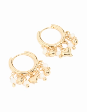 Gold Plated Freshwater Pearl Heart Drop Huggie Earrings Glamorous Mood Contemporary Look
