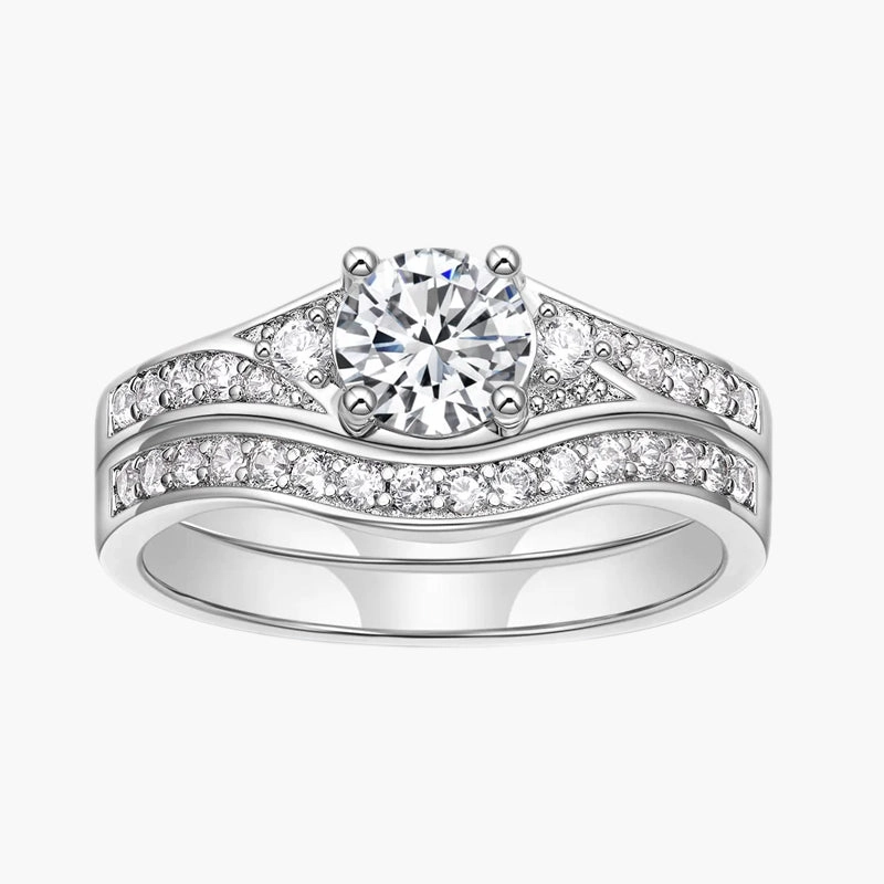 Romantic Jewelry 1 Carat Women's Wedding Rings Round Bridal Ring Set
