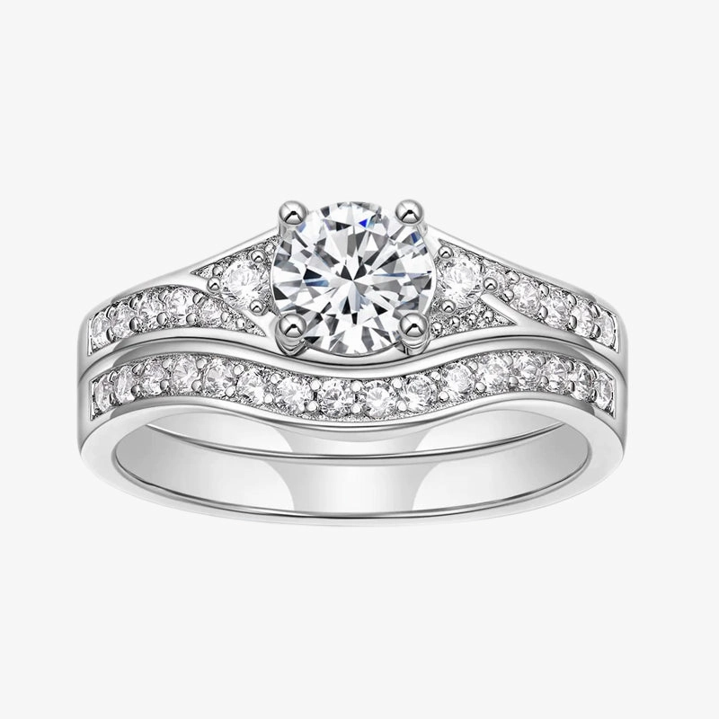 Elegant Jewelry 1 Carat Women's Wedding Rings Round Bridal Ring Set
