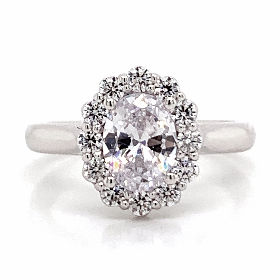 Oval Diamond Halo Engagement Ring Setting in White Gold Elegant Ornament