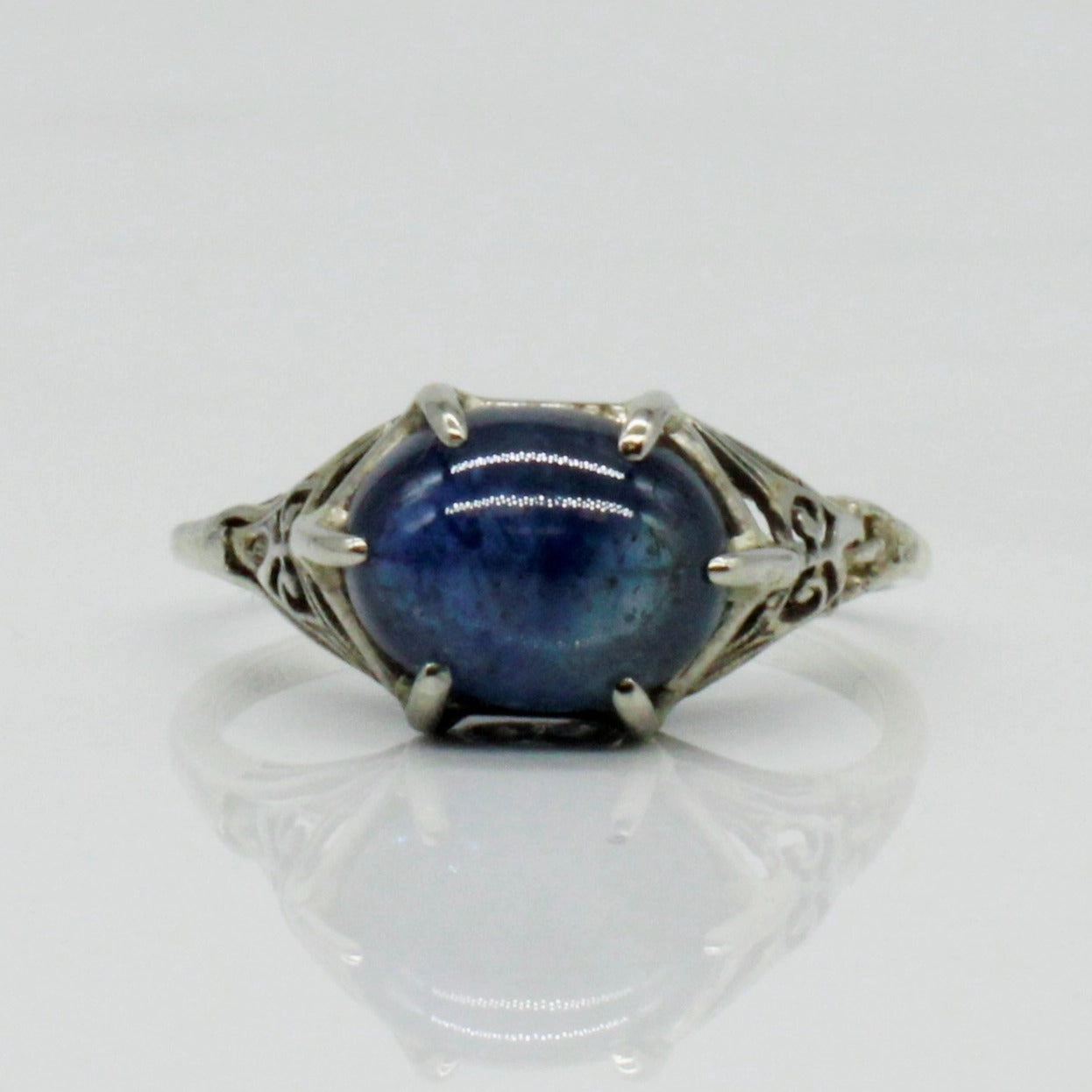 Bespoke' Art Deco Cabochon Sapphire Ring | 3.02ct | SZ 6 | Timeless Presence