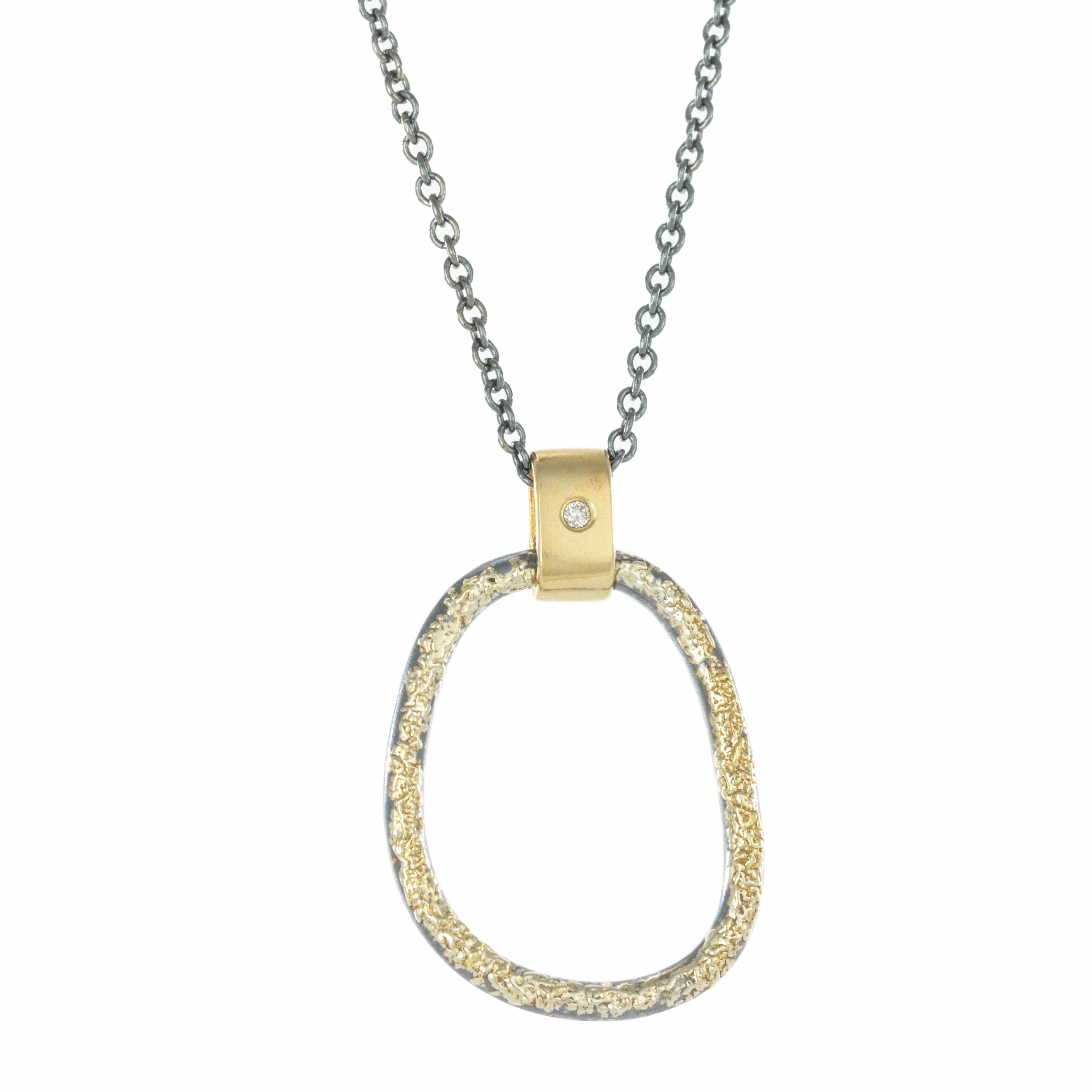 Graceful Layer Sweet Detail Dusted Carabiner Necklace - 22k/18k Gold, Oxidized Silver   VS Diamond