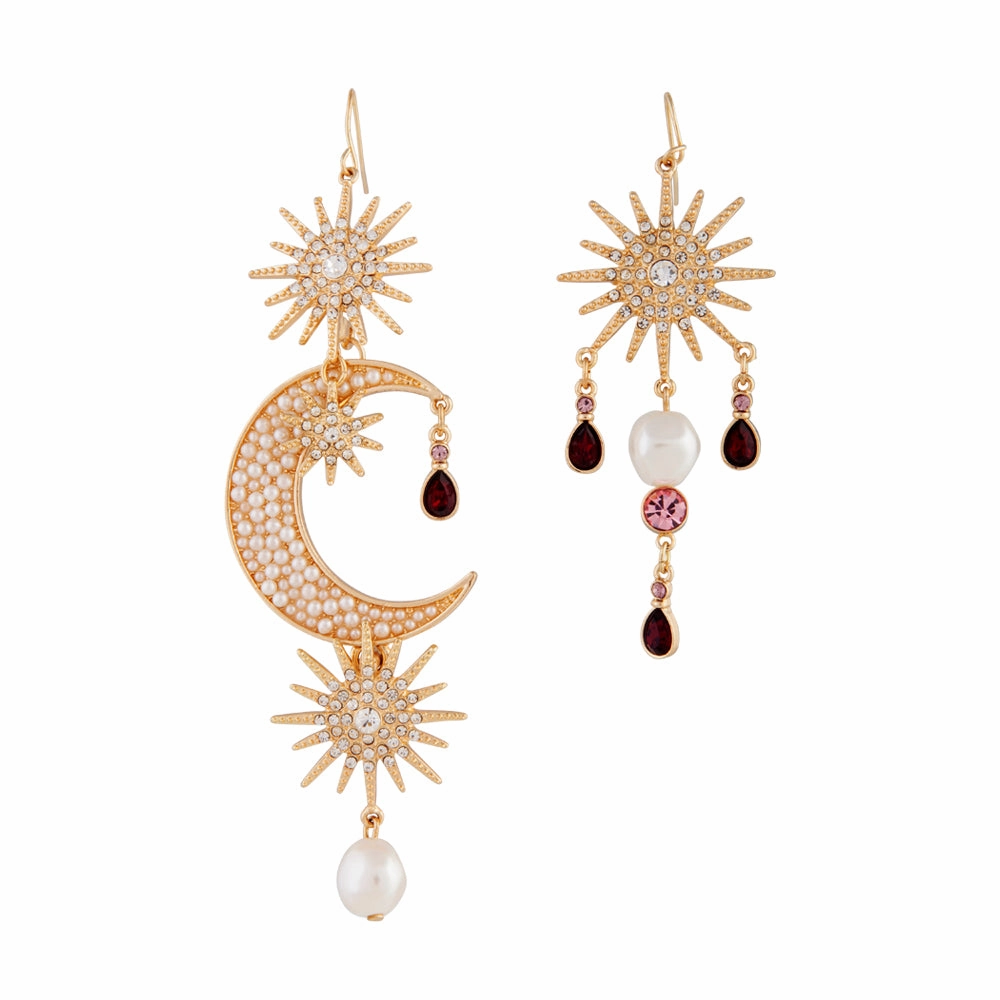 Dainty Shine Pearly Celestial Drop Earrings In Gold