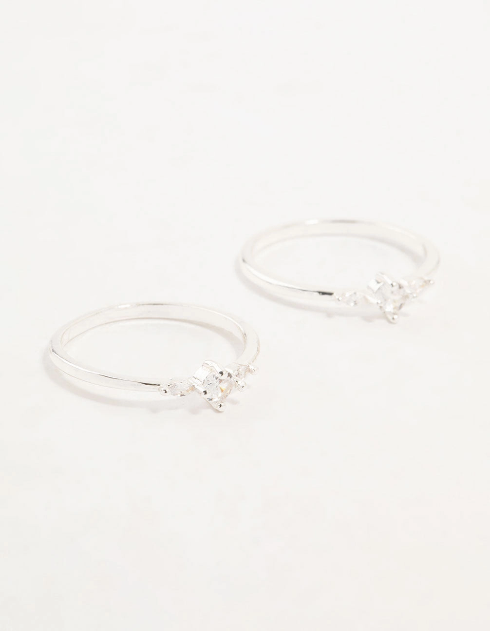 Modern Minimal Modern Radiance Silver Plated Dainty Cubic Zirconia Stacking Rings 2-Pack