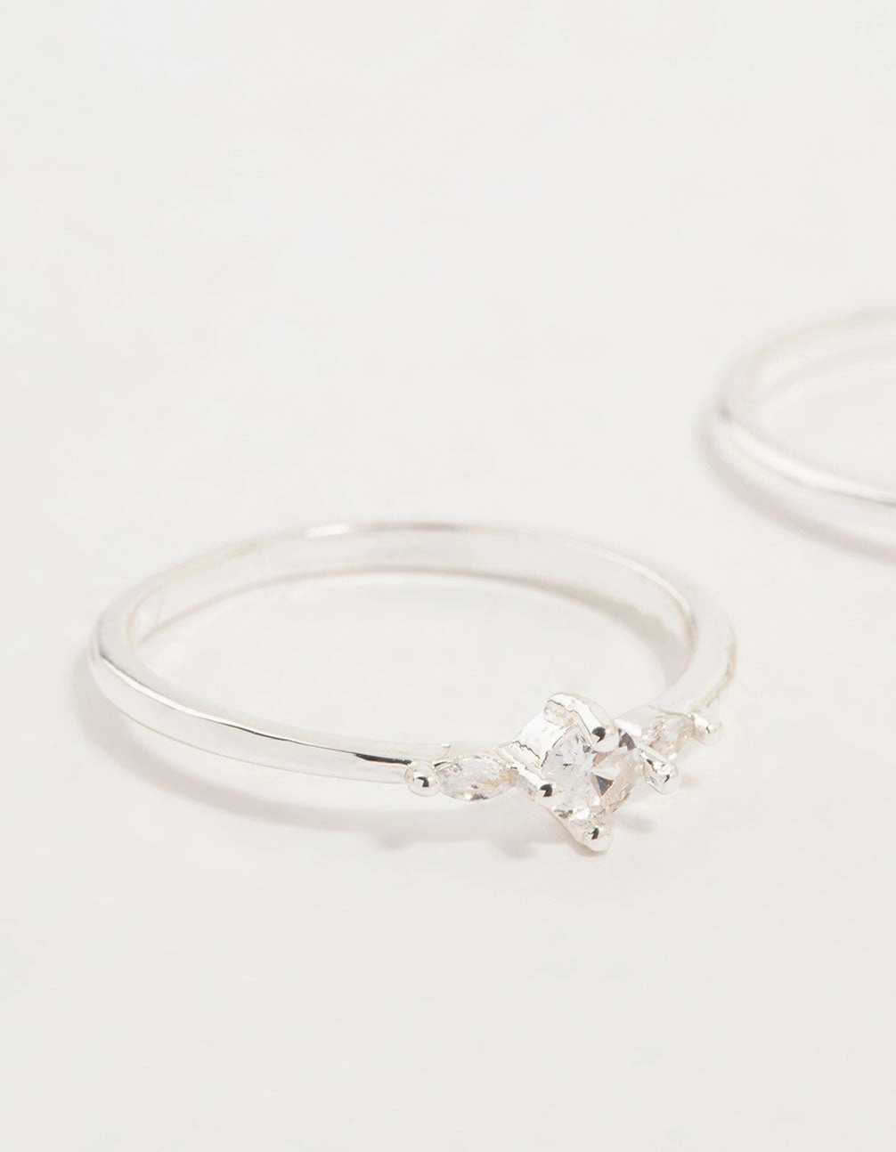 Inspired Accent Chic Balance Silver Plated Dainty Cubic Zirconia Stacking Rings 2-Pack