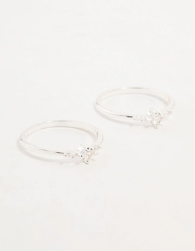 Modern Minimal Modern Radiance Silver Plated Dainty Cubic Zirconia Stacking Rings 2-Pack