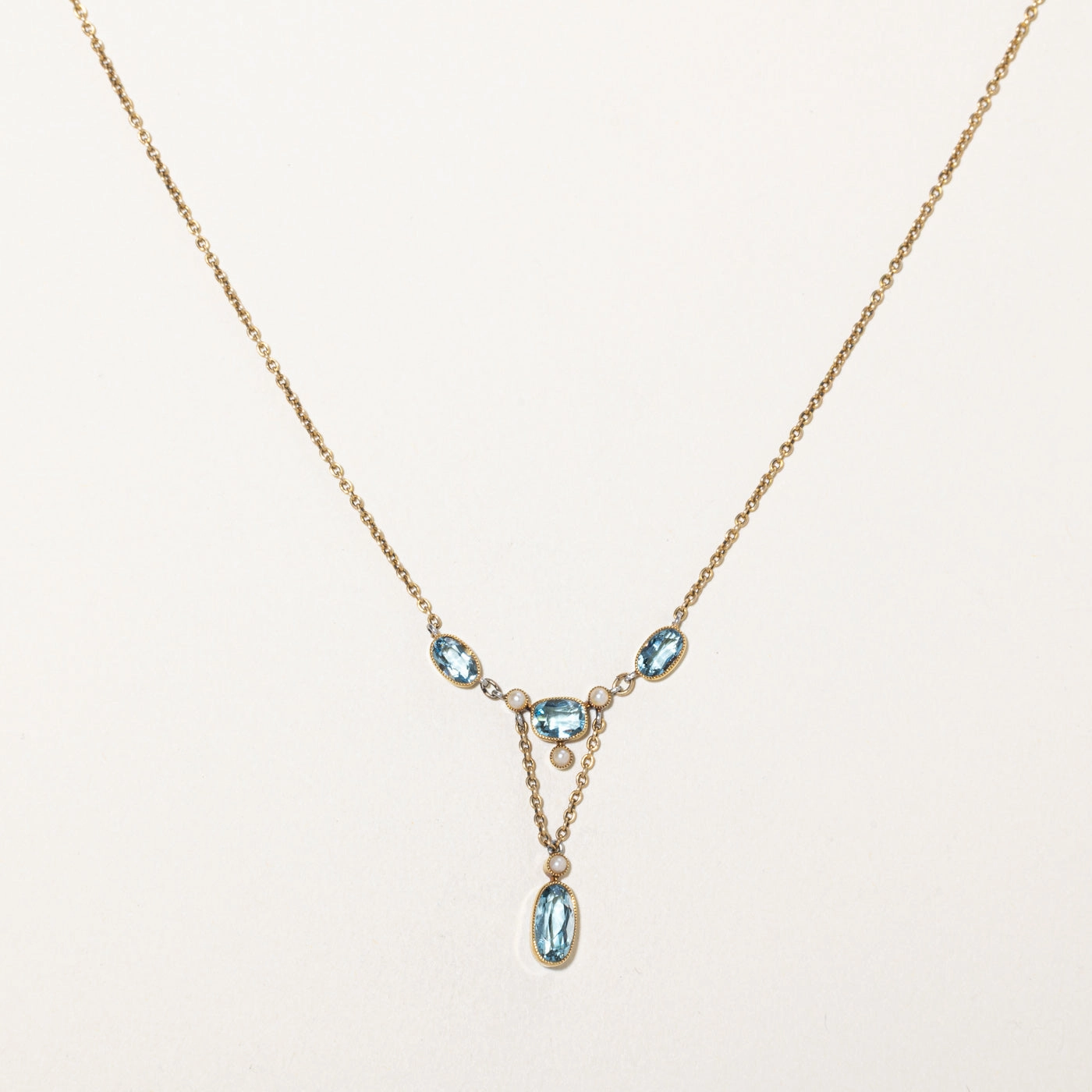Glam Vibes Delicate Beauty Cushion Cut Aquamarine & Seed Pearl Milgrained Lariat Necklace | 2.45ctw | 14"